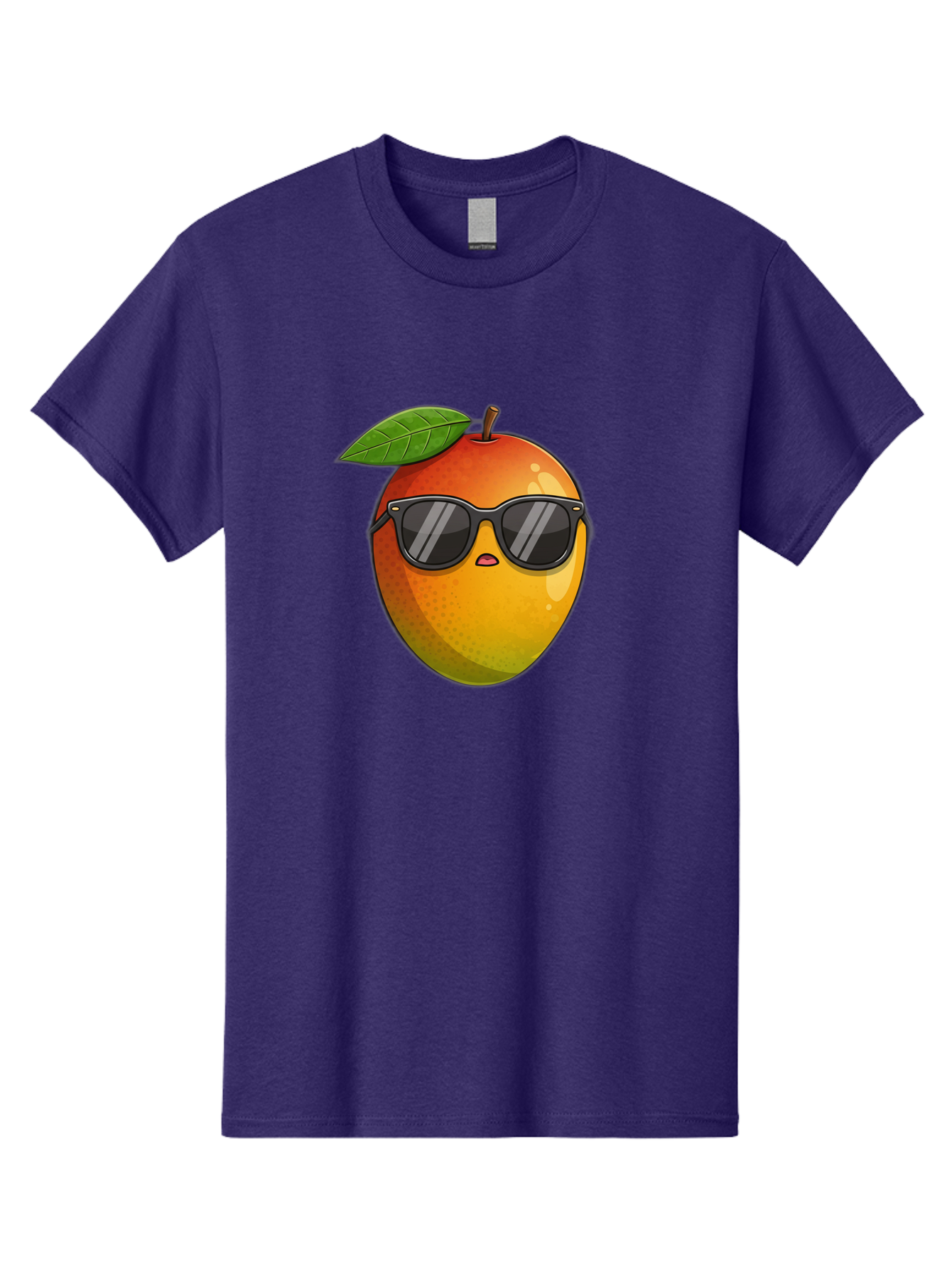Mango-With-Shades Men'S Graphic Tee, 100% Cotton, Comfortable Casual Summer Wear, Machine Washable, Mango Character, Sunglasses, Leaf, Cartoon Style, Vibrant Colors, Funny Face, Trendy, Summer Vibes, Fruit Illustration, Kawaii Art Bac169