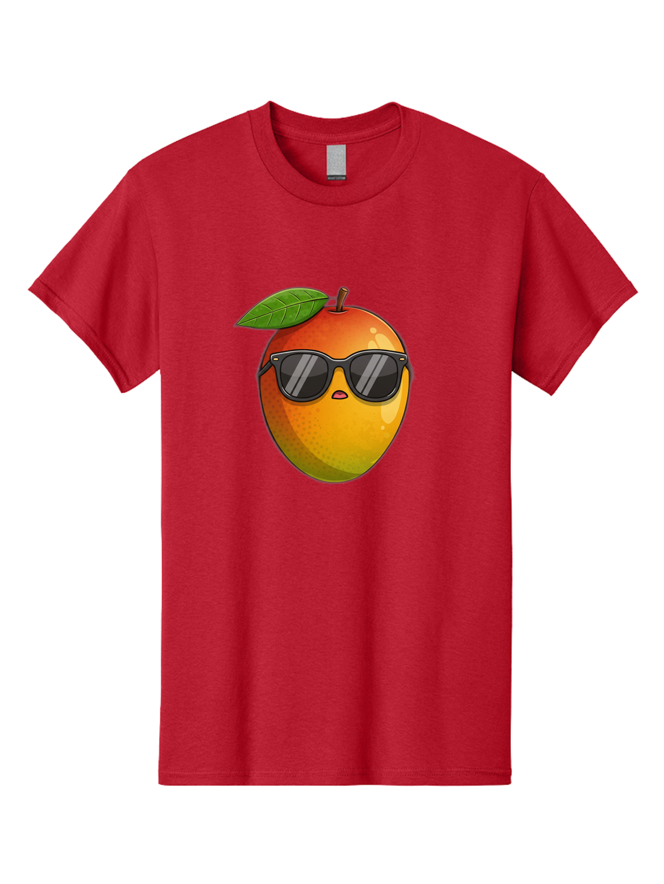 Mango-With-Shades Men'S Graphic Tee, 100% Cotton, Comfortable Casual Summer Wear, Machine Washable, Mango Character, Sunglasses, Leaf, Cartoon Style, Vibrant Colors, Funny Face, Trendy, Summer Vibes, Fruit Illustration, Kawaii Art Bac169