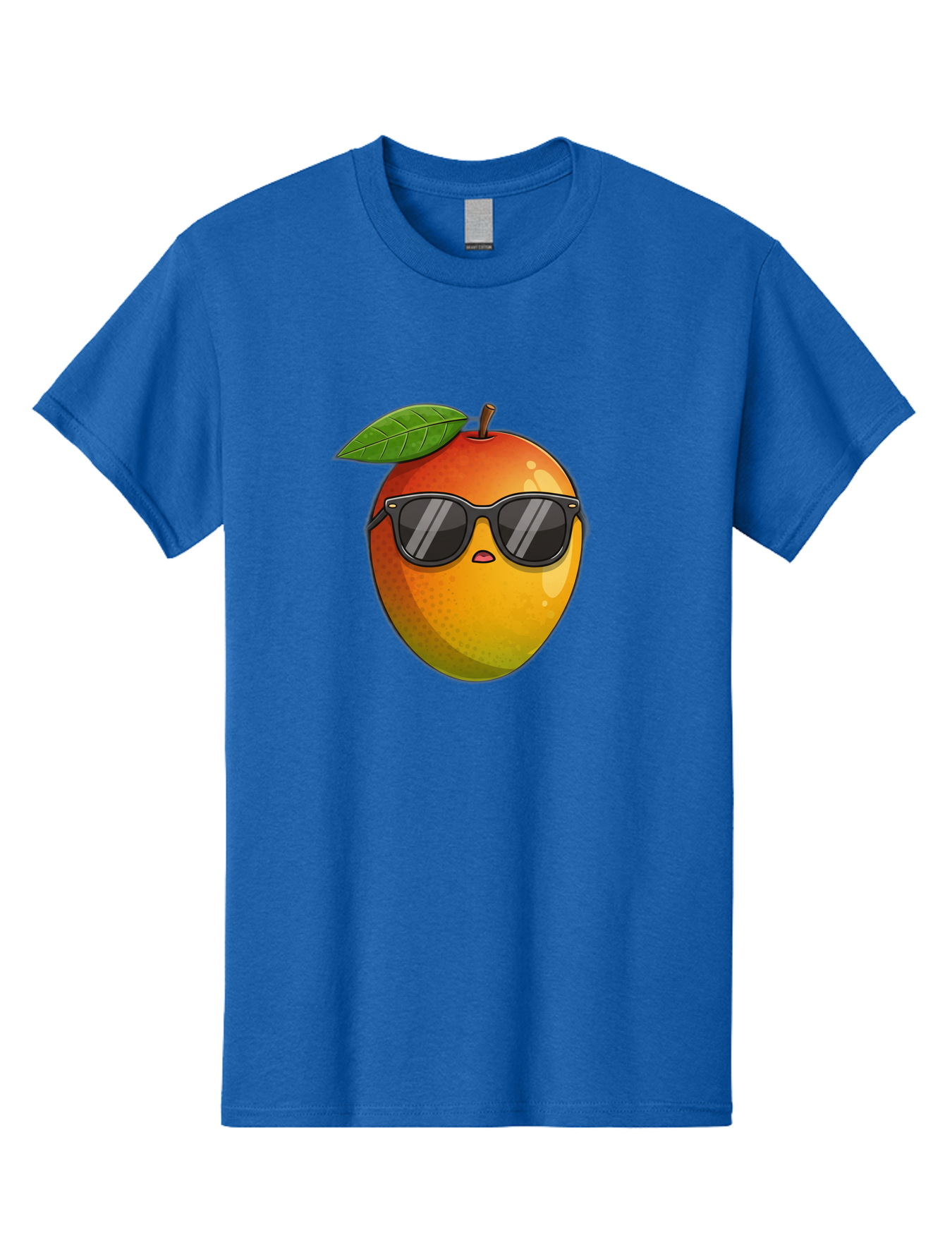 Mango-With-Shades Men'S Graphic Tee, 100% Cotton, Comfortable Casual Summer Wear, Machine Washable, Mango Character, Sunglasses, Leaf, Cartoon Style, Vibrant Colors, Funny Face, Trendy, Summer Vibes, Fruit Illustration, Kawaii Art Bac169