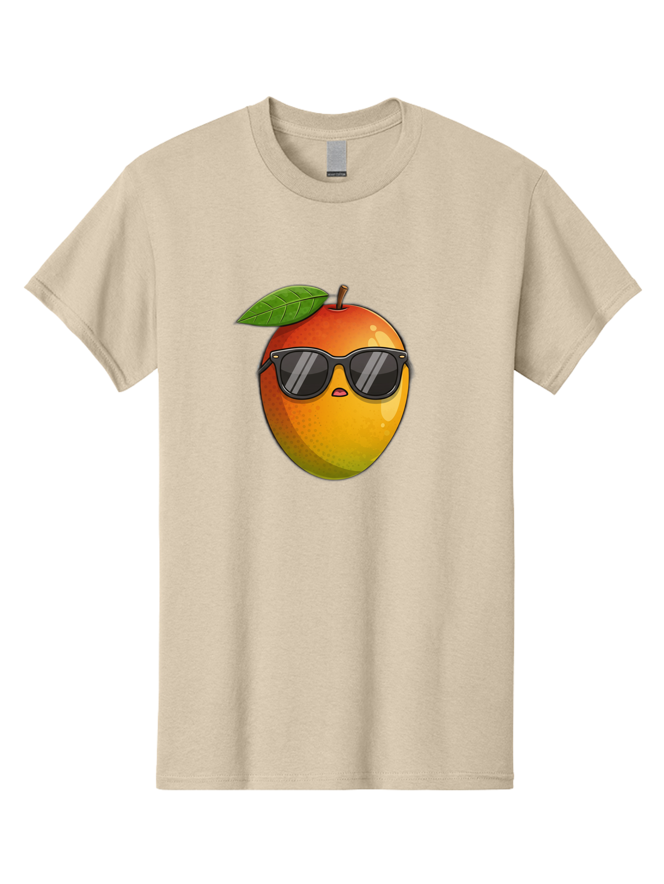 Mango-With-Shades Men'S Graphic Tee, 100% Cotton, Comfortable Casual Summer Wear, Machine Washable, Mango Character, Sunglasses, Leaf, Cartoon Style, Vibrant Colors, Funny Face, Trendy, Summer Vibes, Fruit Illustration, Kawaii Art Bac169
