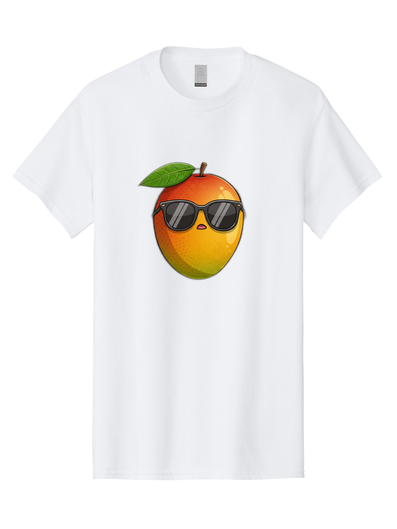 Mango-With-Shades Men'S Graphic Tee, 100% Cotton, Comfortable Casual Summer Wear, Machine Washable, Mango Character, Sunglasses, Leaf, Cartoon Style, Vibrant Colors, Funny Face, Trendy, Summer Vibes, Fruit Illustration, Kawaii Art Bac169