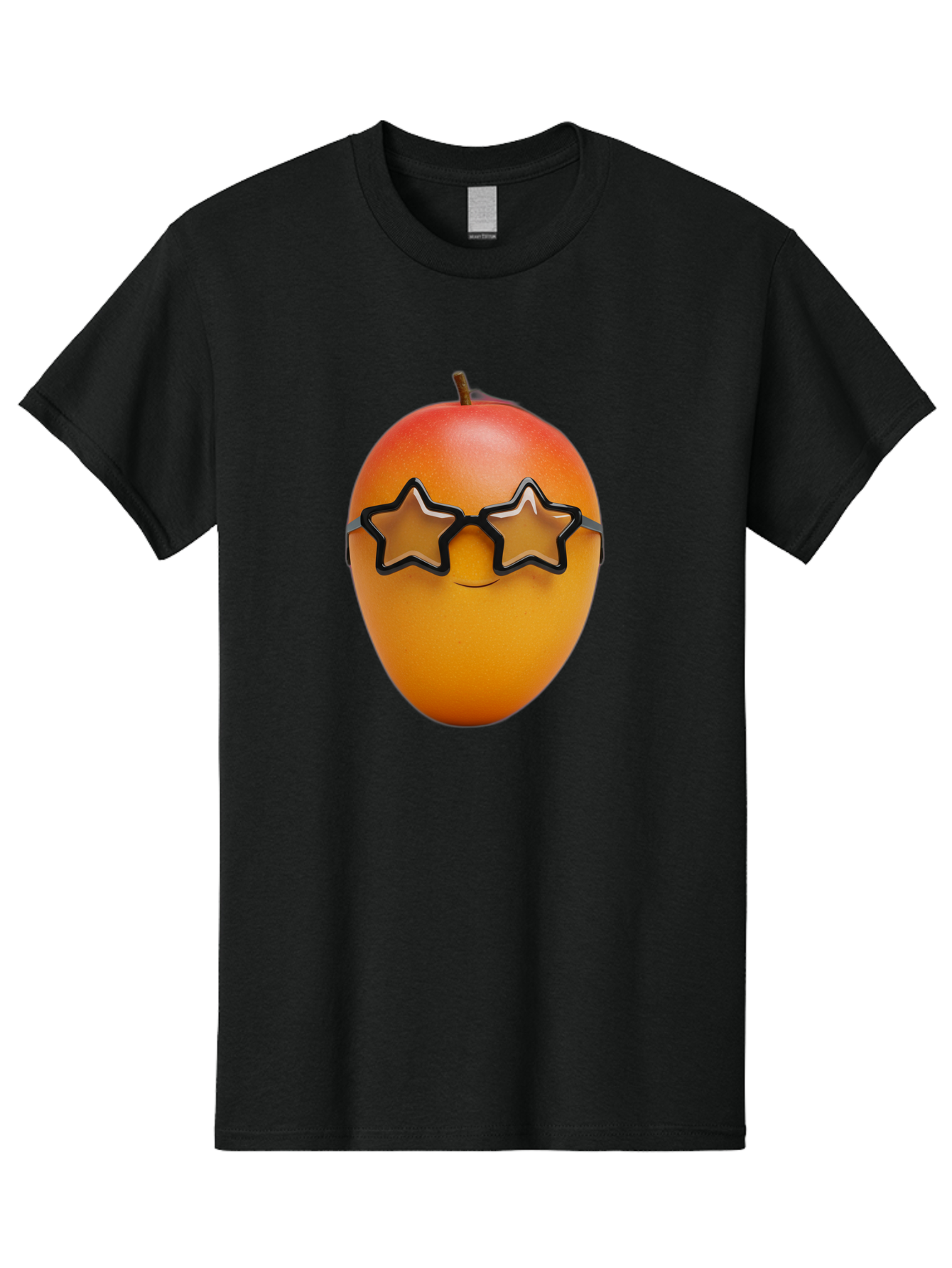Mango-With-Star-Sunglasses Men'S Graphic Tee, 100% Cotton, Comfortable Casual Summer Wear, Machine Washable, Mango Fruit, Star-Shaped Sunglasses, Cool And Trendy, Vibrant Colors, Playful Vibe, Summer Vibes, Tropical Feel, Fresh Produce, Bac170
