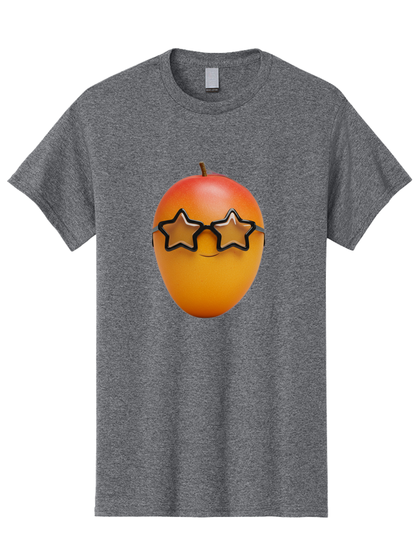 Mango-With-Star-Sunglasses Men'S Graphic Tee, 100% Cotton, Comfortable Casual Summer Wear, Machine Washable, Mango Fruit, Star-Shaped Sunglasses, Cool And Trendy, Vibrant Colors, Playful Vibe, Summer Vibes, Tropical Feel, Fresh Produce, Bac170