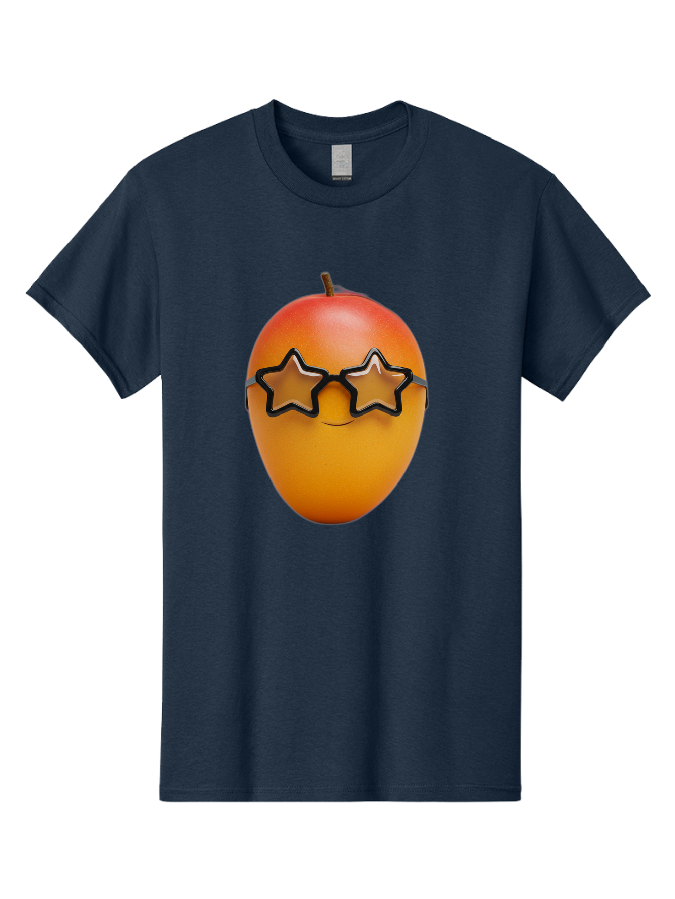 Mango-With-Star-Sunglasses Men'S Graphic Tee, 100% Cotton, Comfortable Casual Summer Wear, Machine Washable, Mango Fruit, Star-Shaped Sunglasses, Cool And Trendy, Vibrant Colors, Playful Vibe, Summer Vibes, Tropical Feel, Fresh Produce, Bac170