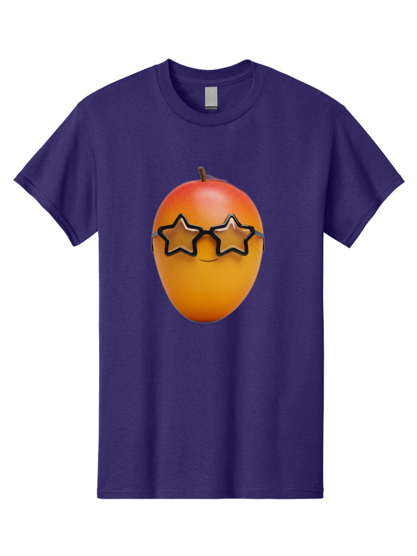 Mango-With-Star-Sunglasses Men'S Graphic Tee, 100% Cotton, Comfortable Casual Summer Wear, Machine Washable, Mango Fruit, Star-Shaped Sunglasses, Cool And Trendy, Vibrant Colors, Playful Vibe, Summer Vibes, Tropical Feel, Fresh Produce, Bac170