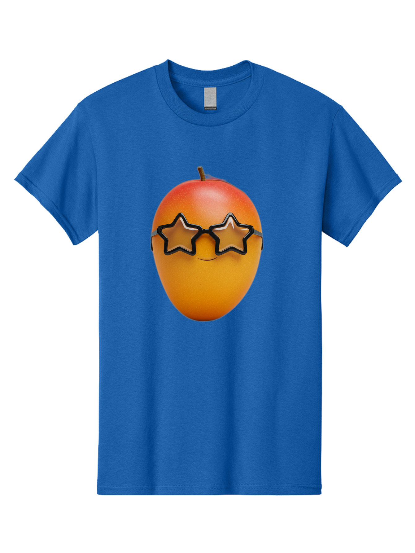 Mango-With-Star-Sunglasses Men'S Graphic Tee, 100% Cotton, Comfortable Casual Summer Wear, Machine Washable, Mango Fruit, Star-Shaped Sunglasses, Cool And Trendy, Vibrant Colors, Playful Vibe, Summer Vibes, Tropical Feel, Fresh Produce, Bac170
