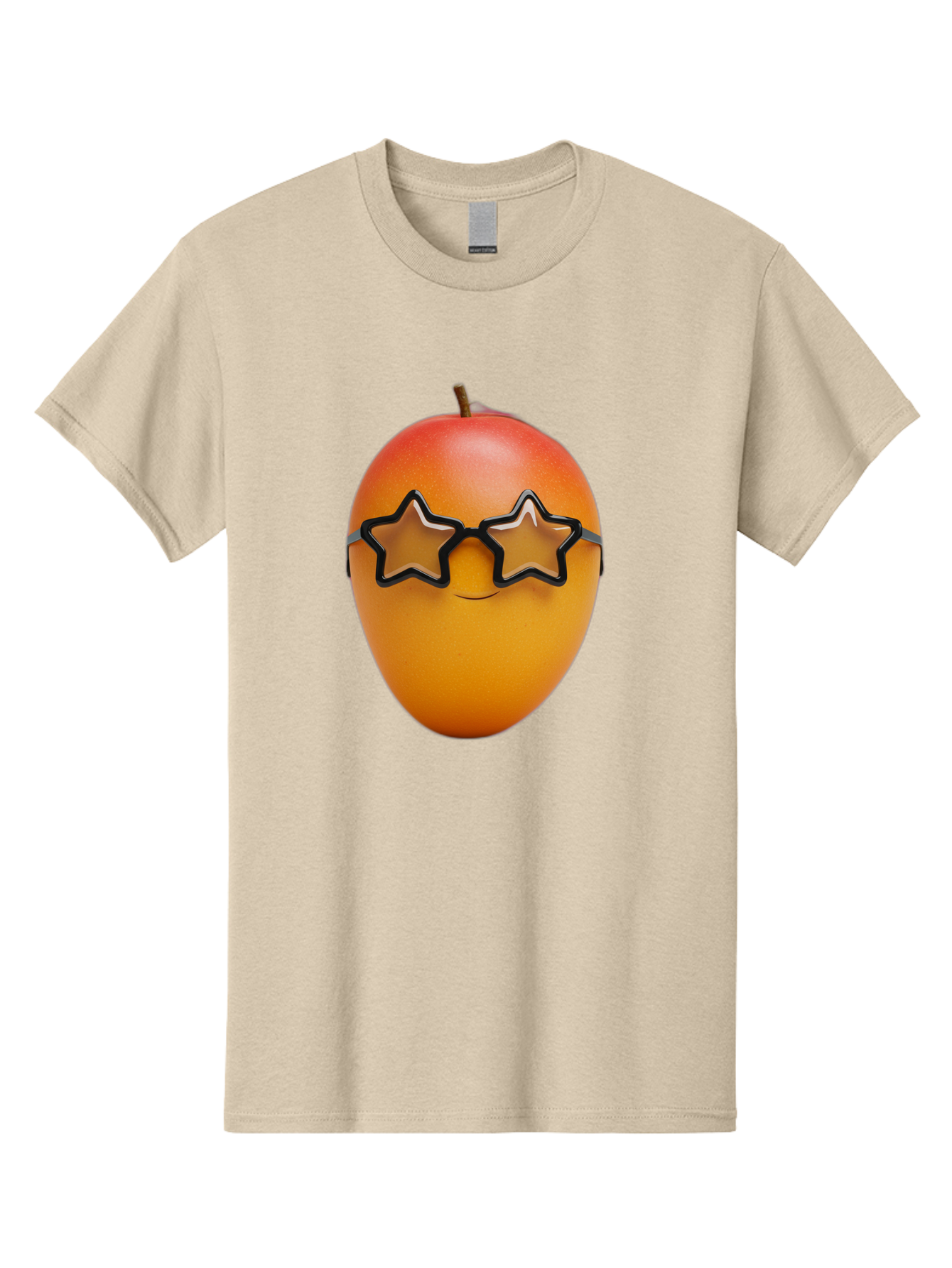 Mango-With-Star-Sunglasses Men'S Graphic Tee, 100% Cotton, Comfortable Casual Summer Wear, Machine Washable, Mango Fruit, Star-Shaped Sunglasses, Cool And Trendy, Vibrant Colors, Playful Vibe, Summer Vibes, Tropical Feel, Fresh Produce, Bac170