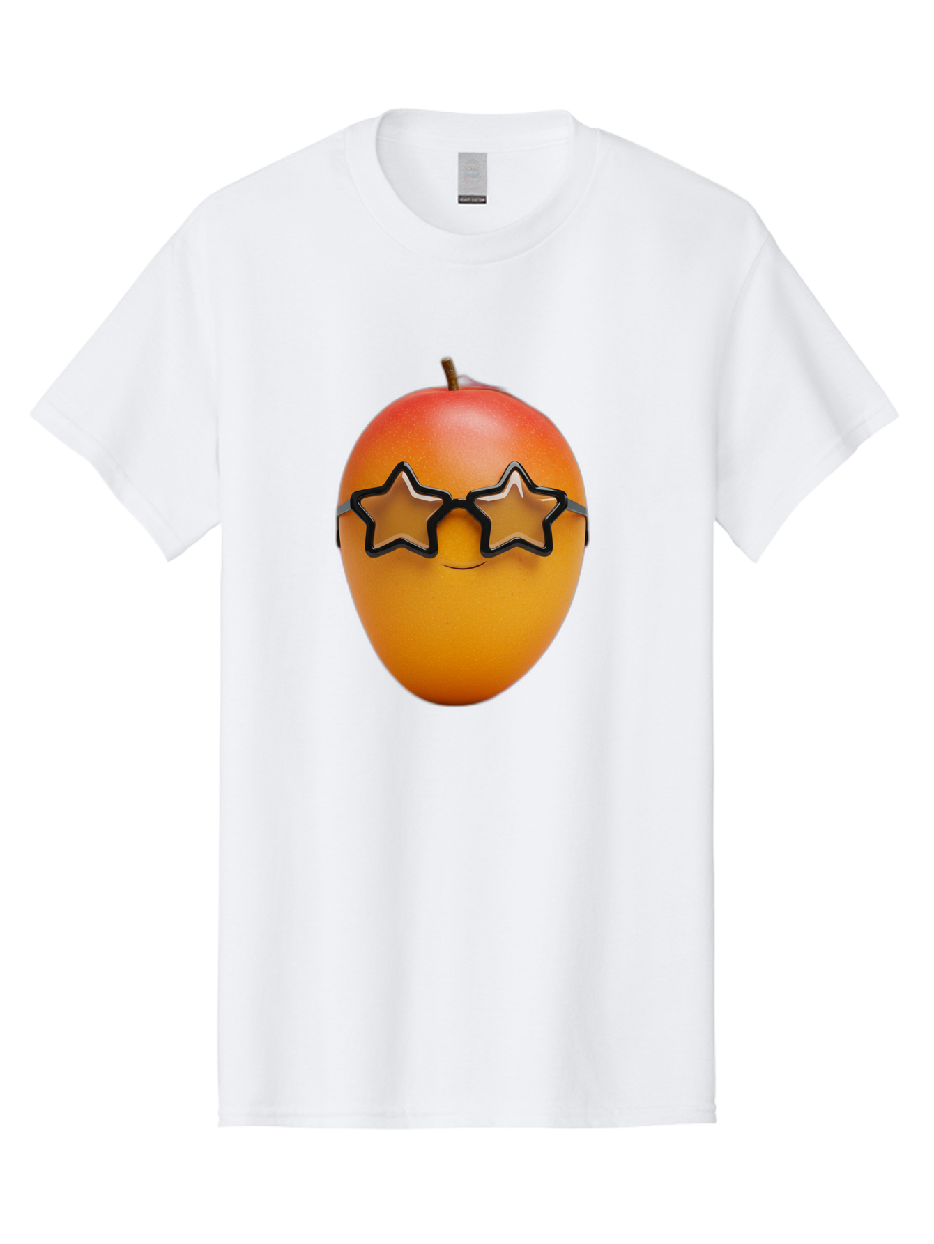 Mango-With-Star-Sunglasses Men'S Graphic Tee, 100% Cotton, Comfortable Casual Summer Wear, Machine Washable, Mango Fruit, Star-Shaped Sunglasses, Cool And Trendy, Vibrant Colors, Playful Vibe, Summer Vibes, Tropical Feel, Fresh Produce, Bac170