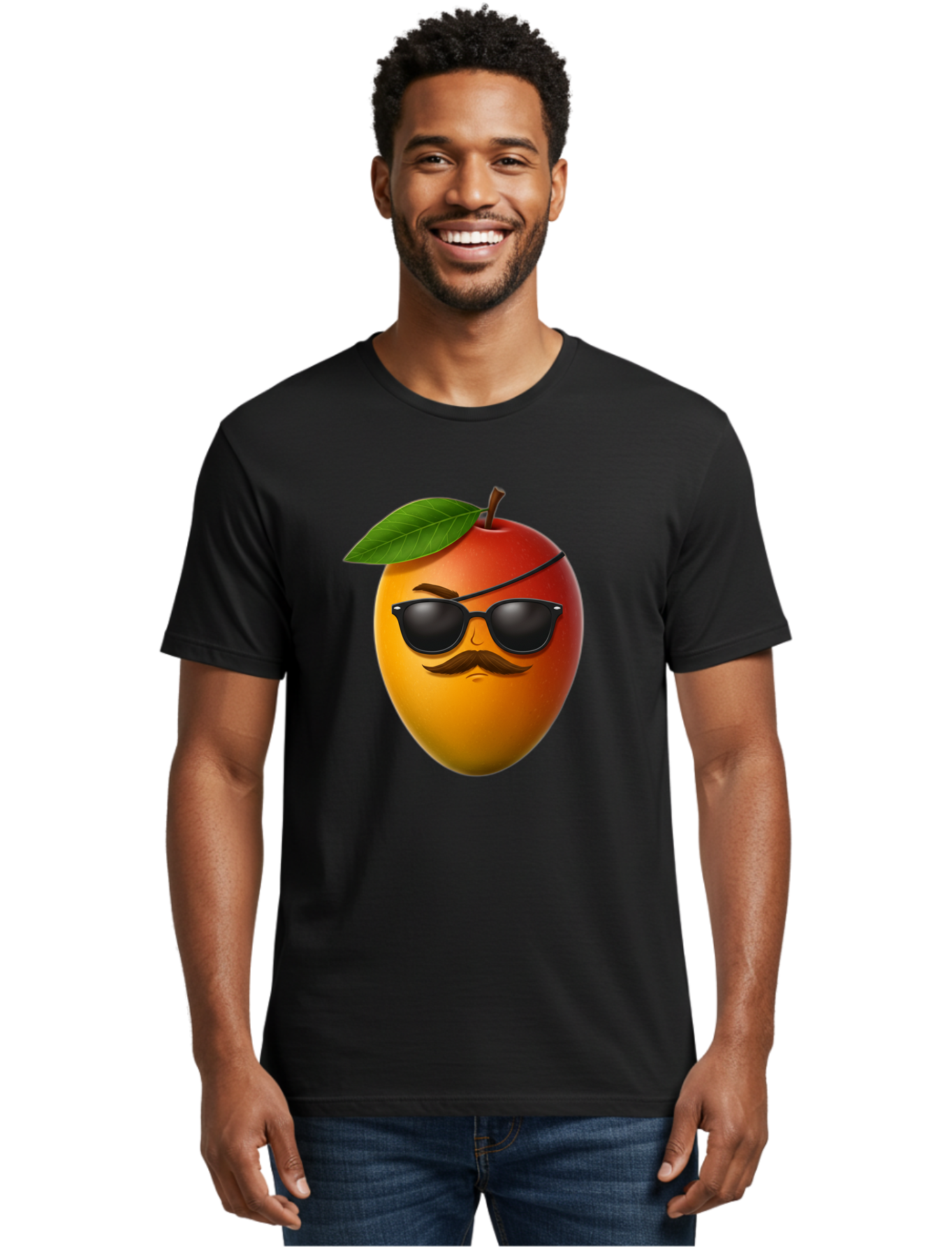 Mango Men'S Graphic Tee, 100% Cotton, Comfortable Casual Summer Wear, Machine Washable, Mango With Sunglasses, Cartoon Mango, Mango Emoji, Cool Mango, Mango With Mustache, Funny Fruit, Vibrant Colors, Playful Character, Quirky Illustration, Bac171