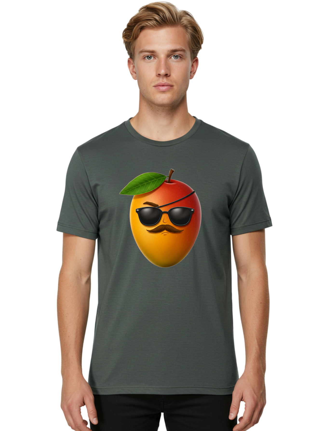 Mango Men'S Graphic Tee, 100% Cotton, Comfortable Casual Summer Wear, Machine Washable, Mango With Sunglasses, Cartoon Mango, Mango Emoji, Cool Mango, Mango With Mustache, Funny Fruit, Vibrant Colors, Playful Character, Quirky Illustration, Bac171