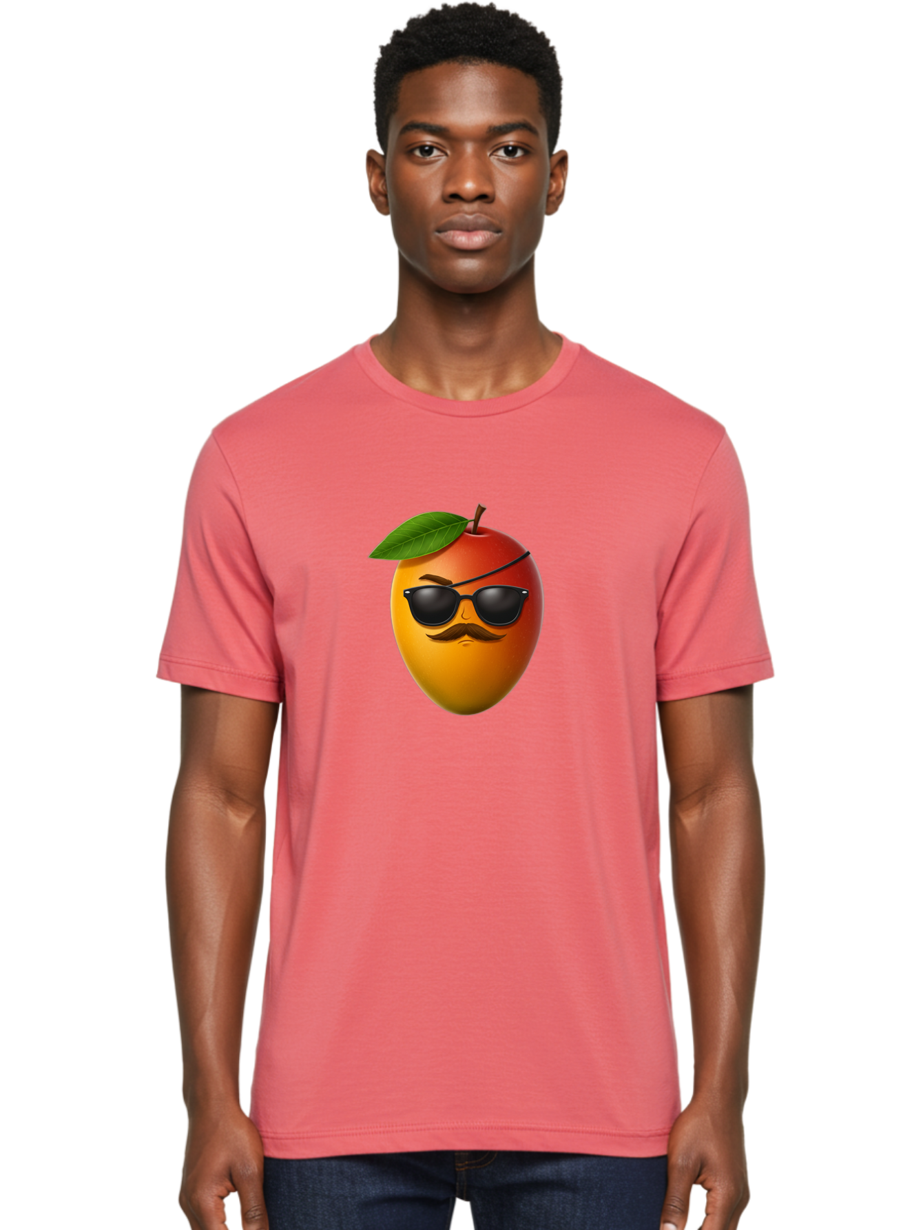 Mango Men'S Graphic Tee, 100% Cotton, Comfortable Casual Summer Wear, Machine Washable, Mango With Sunglasses, Cartoon Mango, Mango Emoji, Cool Mango, Mango With Mustache, Funny Fruit, Vibrant Colors, Playful Character, Quirky Illustration, Bac171