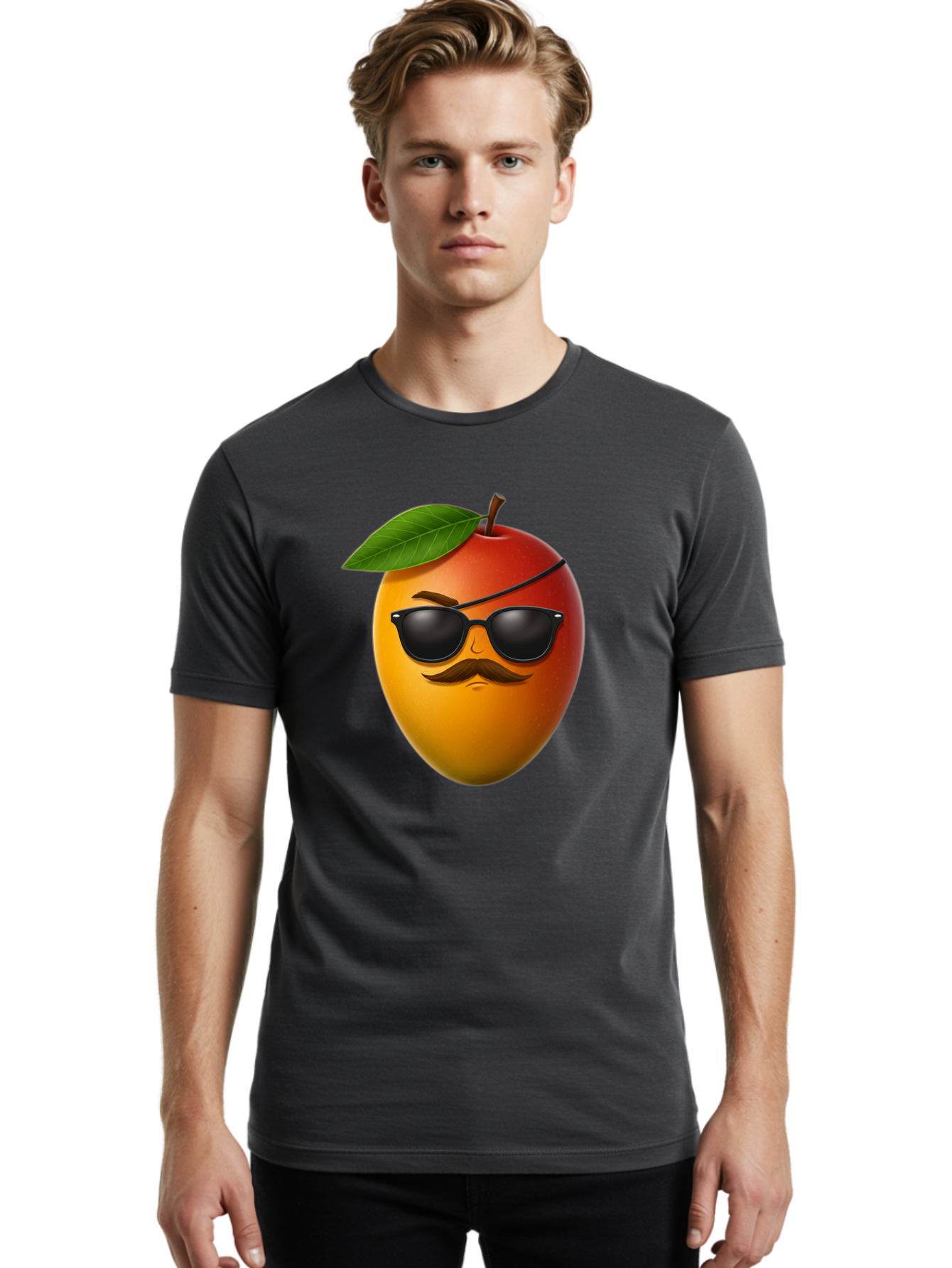 Mango Men'S Graphic Tee, 100% Cotton, Comfortable Casual Summer Wear, Machine Washable, Mango With Sunglasses, Cartoon Mango, Mango Emoji, Cool Mango, Mango With Mustache, Funny Fruit, Vibrant Colors, Playful Character, Quirky Illustration, Bac171