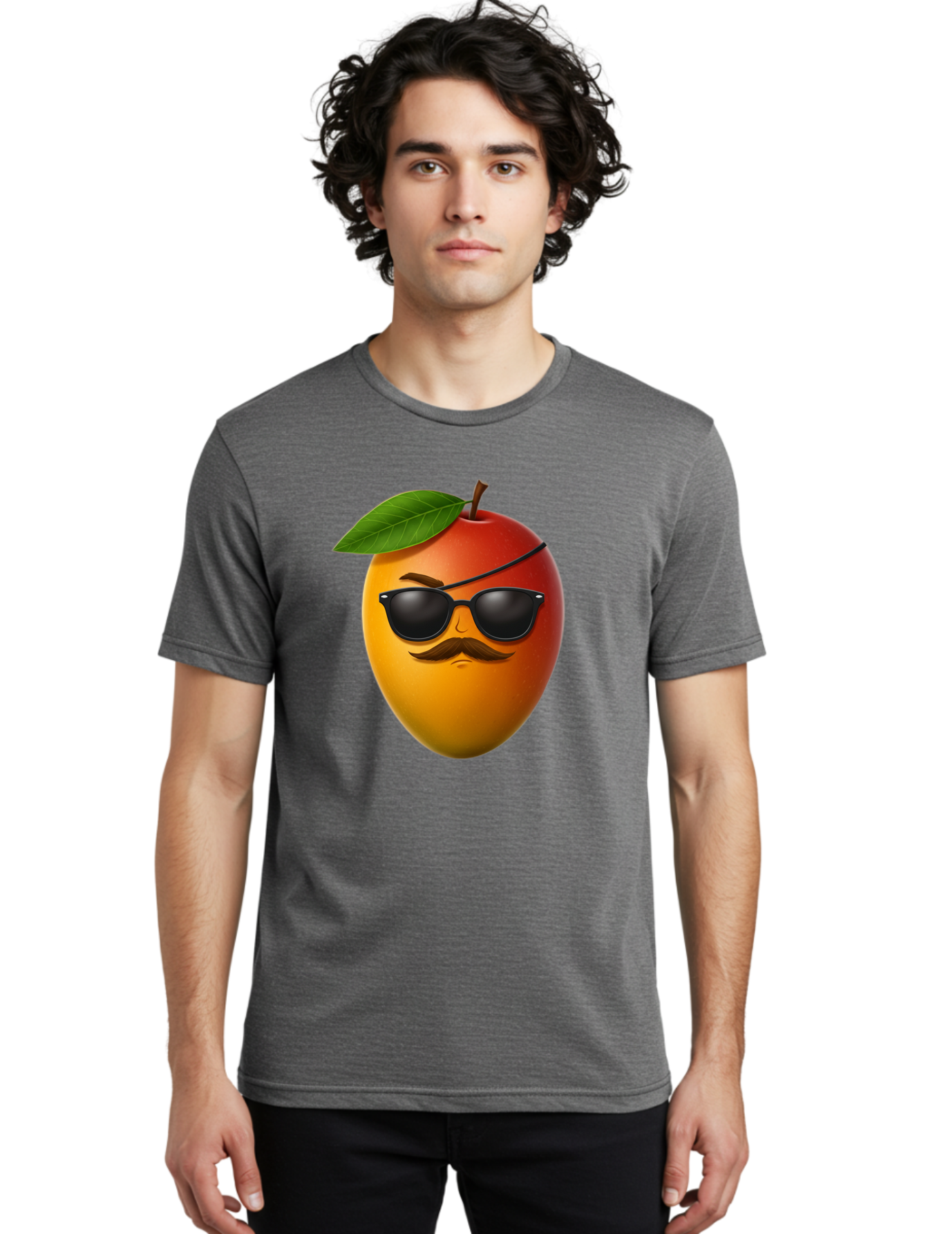 Mango Men'S Graphic Tee, 100% Cotton, Comfortable Casual Summer Wear, Machine Washable, Mango With Sunglasses, Cartoon Mango, Mango Emoji, Cool Mango, Mango With Mustache, Funny Fruit, Vibrant Colors, Playful Character, Quirky Illustration, Bac171