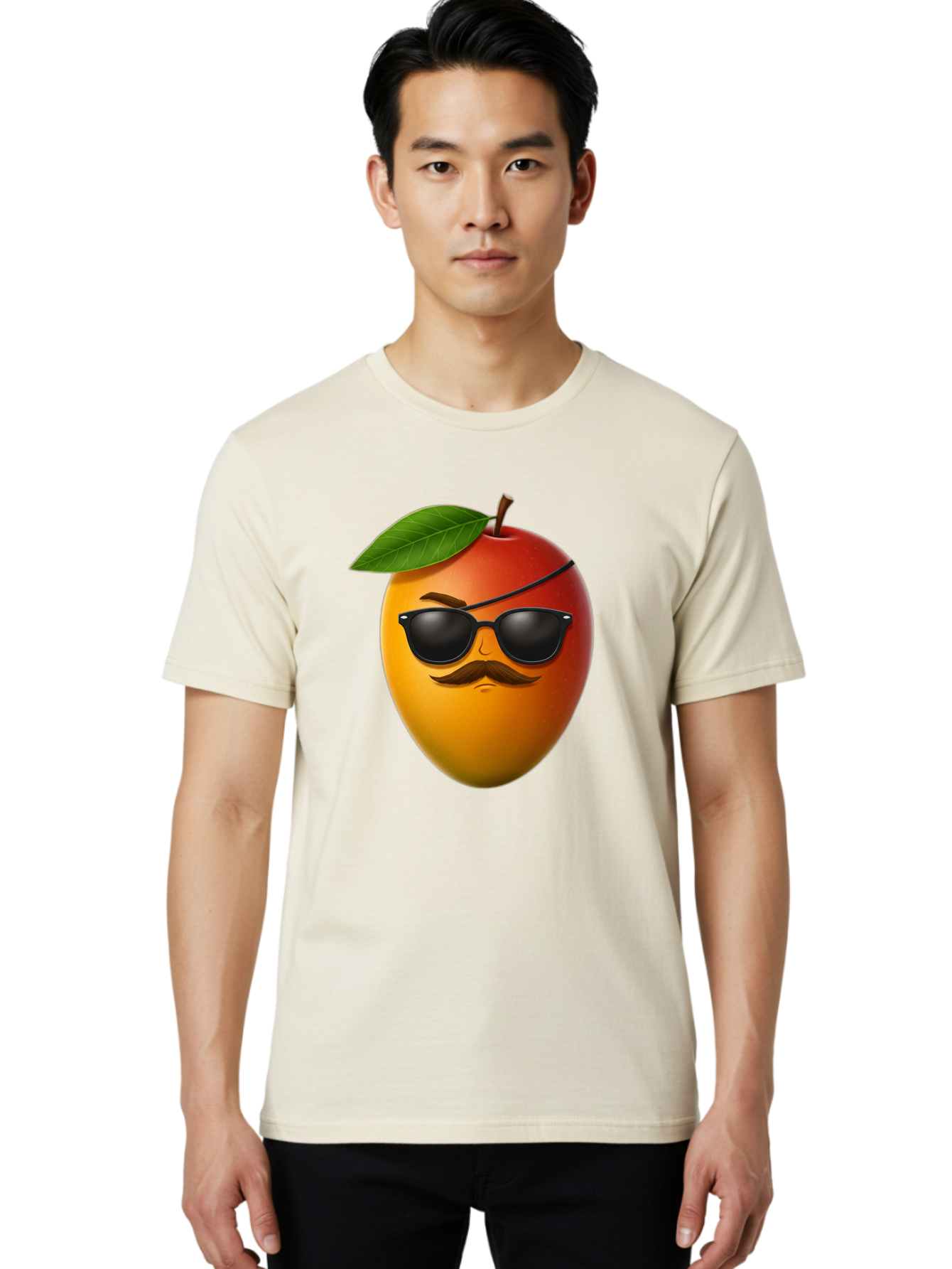 Mango Men'S Graphic Tee, 100% Cotton, Comfortable Casual Summer Wear, Machine Washable, Mango With Sunglasses, Cartoon Mango, Mango Emoji, Cool Mango, Mango With Mustache, Funny Fruit, Vibrant Colors, Playful Character, Quirky Illustration, Bac171