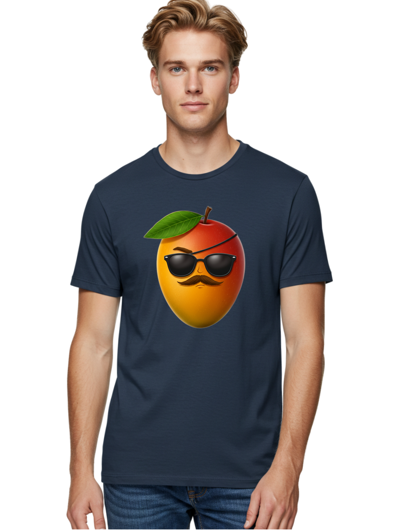 Mango Men'S Graphic Tee, 100% Cotton, Comfortable Casual Summer Wear, Machine Washable, Mango With Sunglasses, Cartoon Mango, Mango Emoji, Cool Mango, Mango With Mustache, Funny Fruit, Vibrant Colors, Playful Character, Quirky Illustration, Bac171