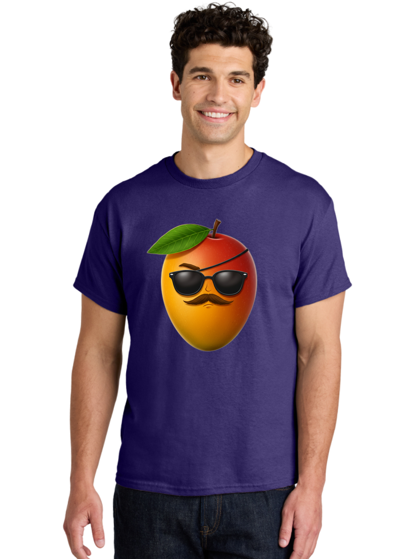 Mango Men'S Graphic Tee, 100% Cotton, Comfortable Casual Summer Wear, Machine Washable, Mango With Sunglasses, Cartoon Mango, Mango Emoji, Cool Mango, Mango With Mustache, Funny Fruit, Vibrant Colors, Playful Character, Quirky Illustration, Bac171