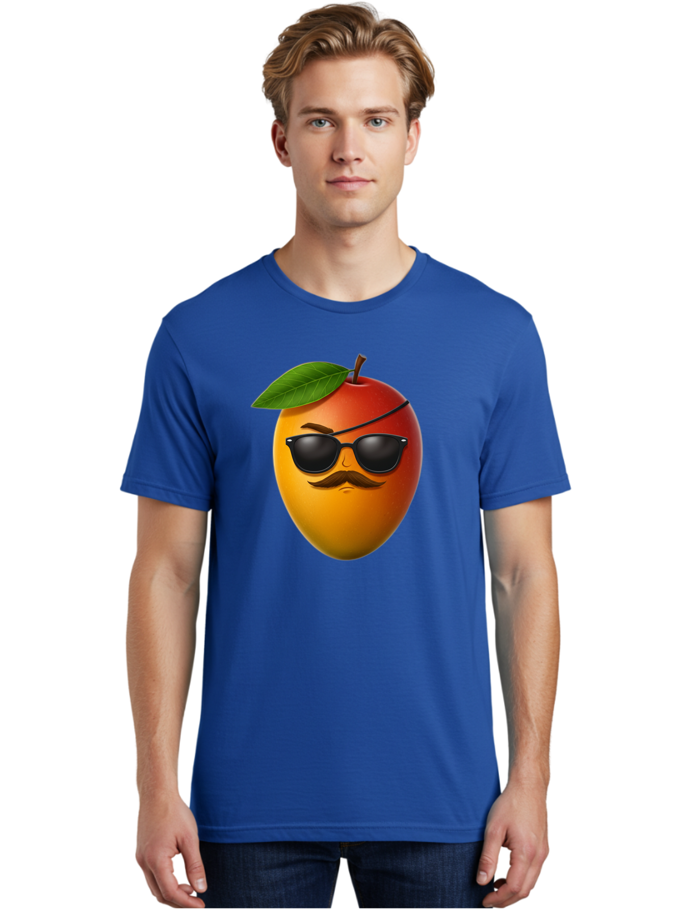 Mango Men'S Graphic Tee, 100% Cotton, Comfortable Casual Summer Wear, Machine Washable, Mango With Sunglasses, Cartoon Mango, Mango Emoji, Cool Mango, Mango With Mustache, Funny Fruit, Vibrant Colors, Playful Character, Quirky Illustration, Bac171