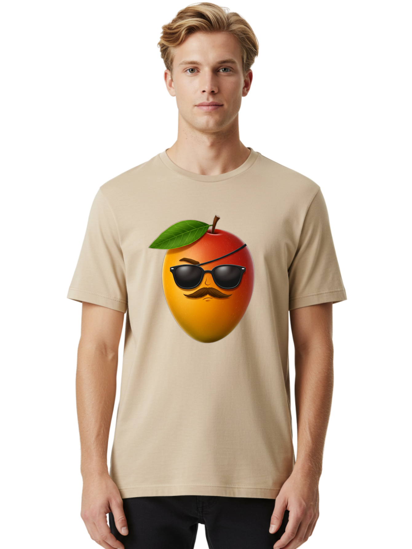 Mango Men'S Graphic Tee, 100% Cotton, Comfortable Casual Summer Wear, Machine Washable, Mango With Sunglasses, Cartoon Mango, Mango Emoji, Cool Mango, Mango With Mustache, Funny Fruit, Vibrant Colors, Playful Character, Quirky Illustration, Bac171