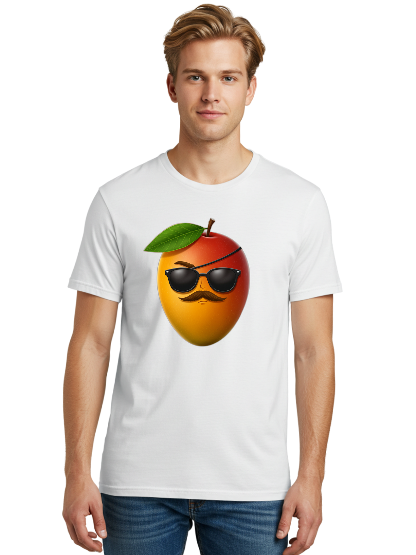 Mango Men'S Graphic Tee, 100% Cotton, Comfortable Casual Summer Wear, Machine Washable, Mango With Sunglasses, Cartoon Mango, Mango Emoji, Cool Mango, Mango With Mustache, Funny Fruit, Vibrant Colors, Playful Character, Quirky Illustration, Bac171