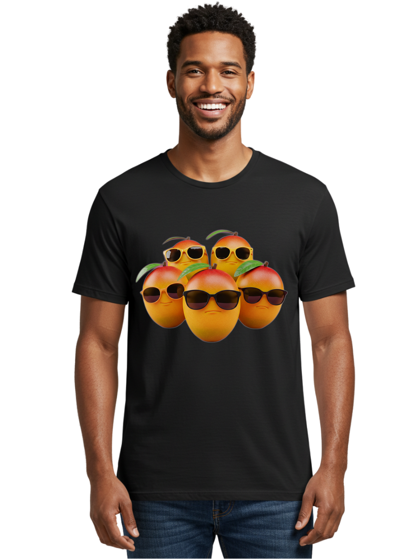 Mangoes-With-Sunglasses Men'S Graphic Tee, 100% Cotton, Comfortable Casual Summer Wear, Machine Washable, Mangoes Wearing Sunglasses, Cool Fruit, Summer Vibes, Cartoon Characters, Funny Faces, Vibrant Colors, Playful Design, Tropical Feel Bac172