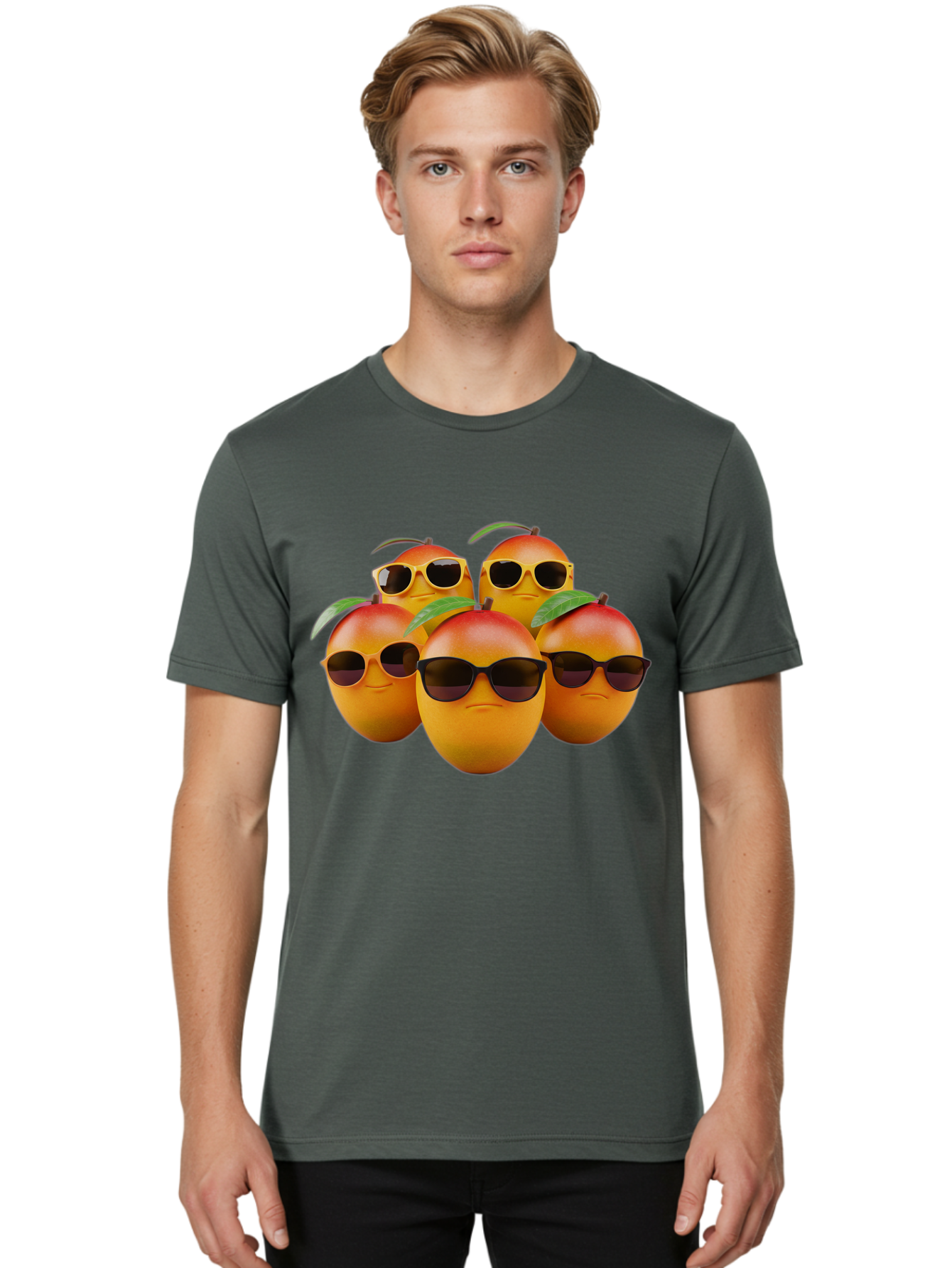 Mangoes-With-Sunglasses Men'S Graphic Tee, 100% Cotton, Comfortable Casual Summer Wear, Machine Washable, Mangoes Wearing Sunglasses, Cool Fruit, Summer Vibes, Cartoon Characters, Funny Faces, Vibrant Colors, Playful Design, Tropical Feel Bac172