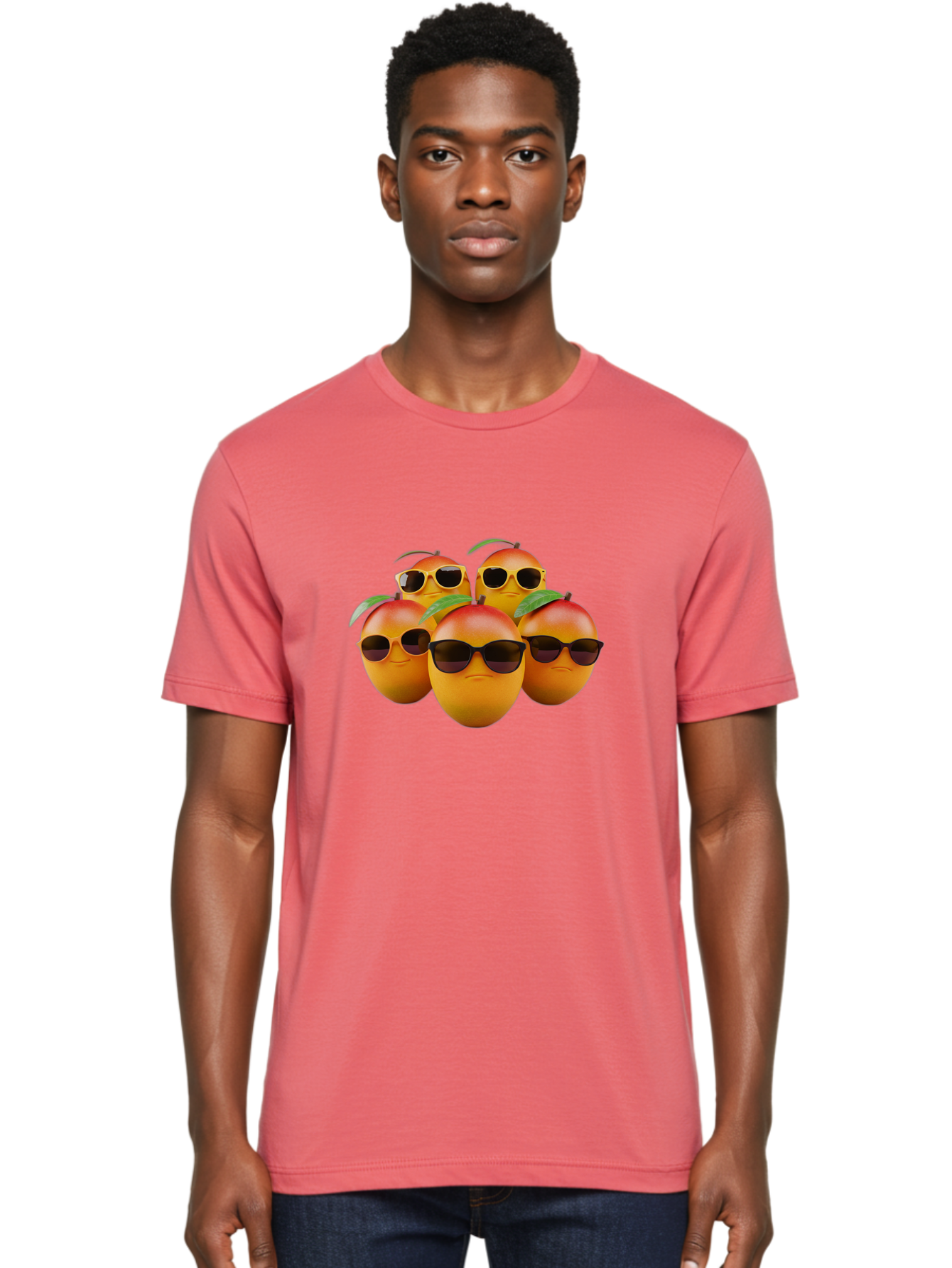 Mangoes-With-Sunglasses Men'S Graphic Tee, 100% Cotton, Comfortable Casual Summer Wear, Machine Washable, Mangoes Wearing Sunglasses, Cool Fruit, Summer Vibes, Cartoon Characters, Funny Faces, Vibrant Colors, Playful Design, Tropical Feel Bac172