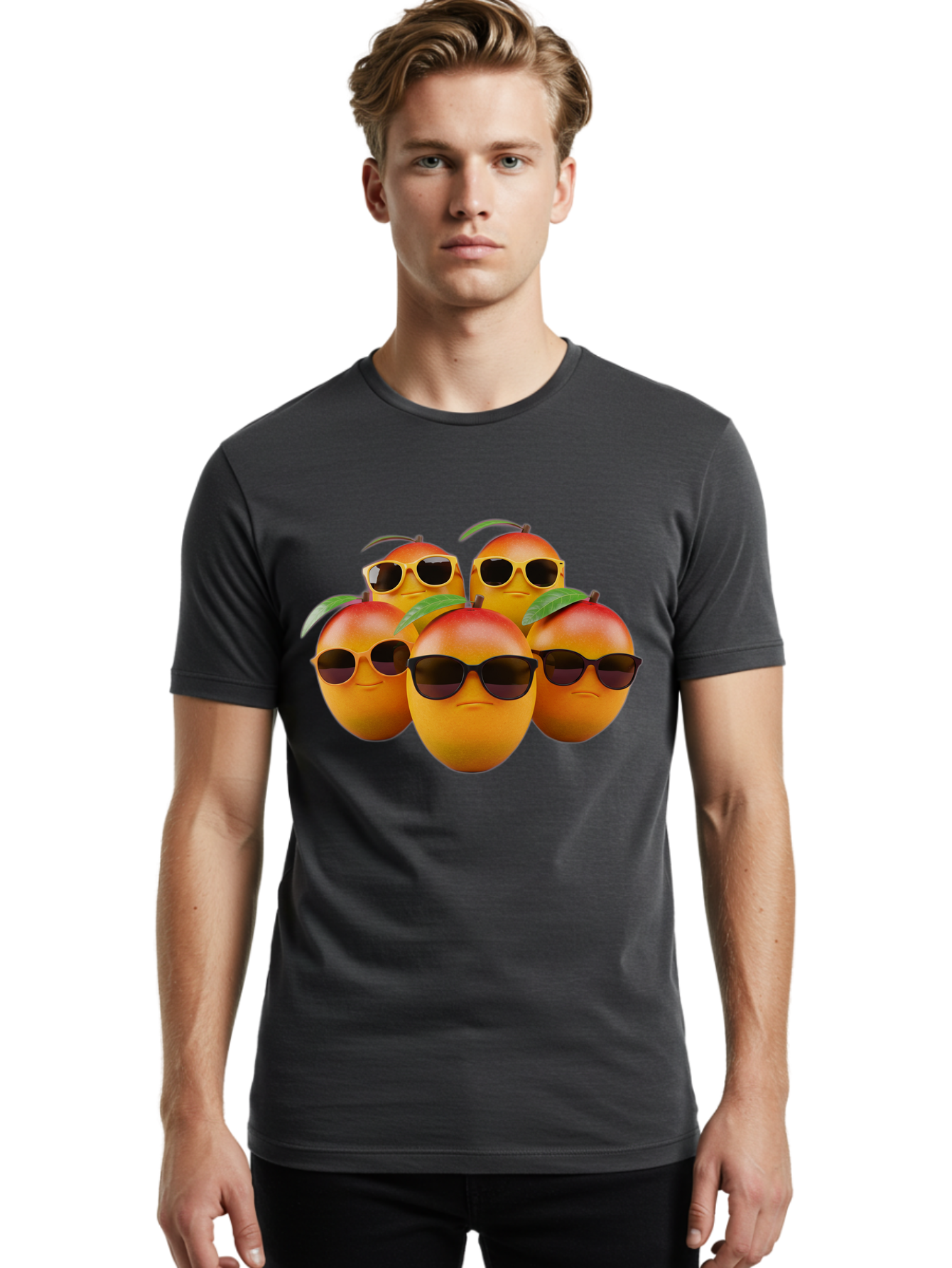 Mangoes-With-Sunglasses Men'S Graphic Tee, 100% Cotton, Comfortable Casual Summer Wear, Machine Washable, Mangoes Wearing Sunglasses, Cool Fruit, Summer Vibes, Cartoon Characters, Funny Faces, Vibrant Colors, Playful Design, Tropical Feel Bac172