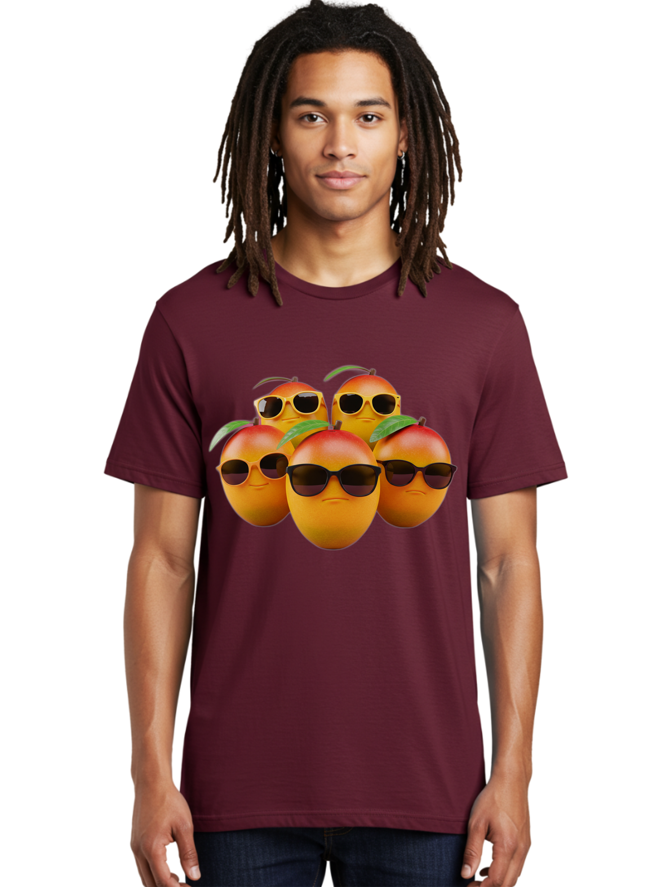 Mangoes-With-Sunglasses Men'S Graphic Tee, 100% Cotton, Comfortable Casual Summer Wear, Machine Washable, Mangoes Wearing Sunglasses, Cool Fruit, Summer Vibes, Cartoon Characters, Funny Faces, Vibrant Colors, Playful Design, Tropical Feel Bac172