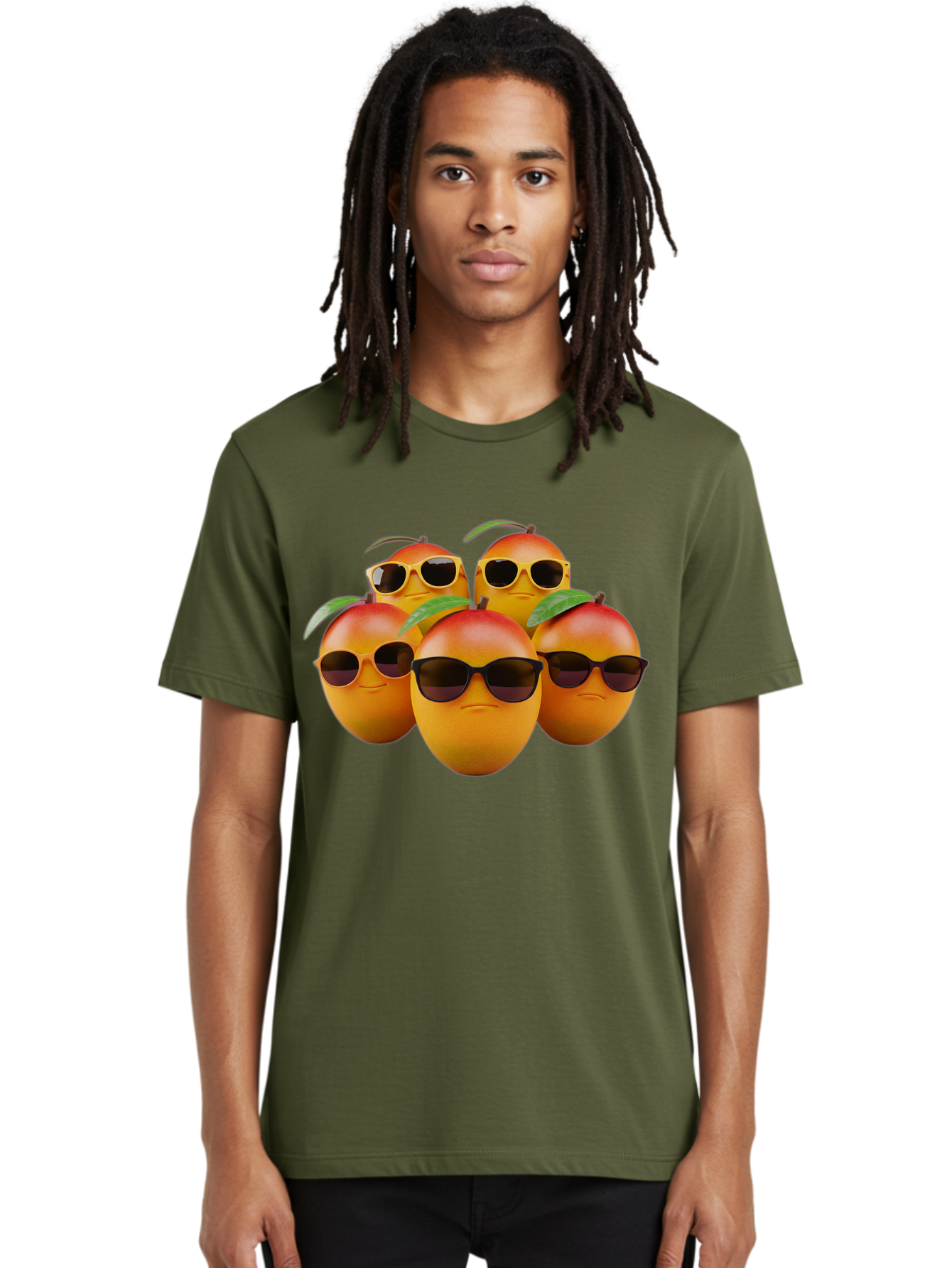 Mangoes-With-Sunglasses Men'S Graphic Tee, 100% Cotton, Comfortable Casual Summer Wear, Machine Washable, Mangoes Wearing Sunglasses, Cool Fruit, Summer Vibes, Cartoon Characters, Funny Faces, Vibrant Colors, Playful Design, Tropical Feel Bac172