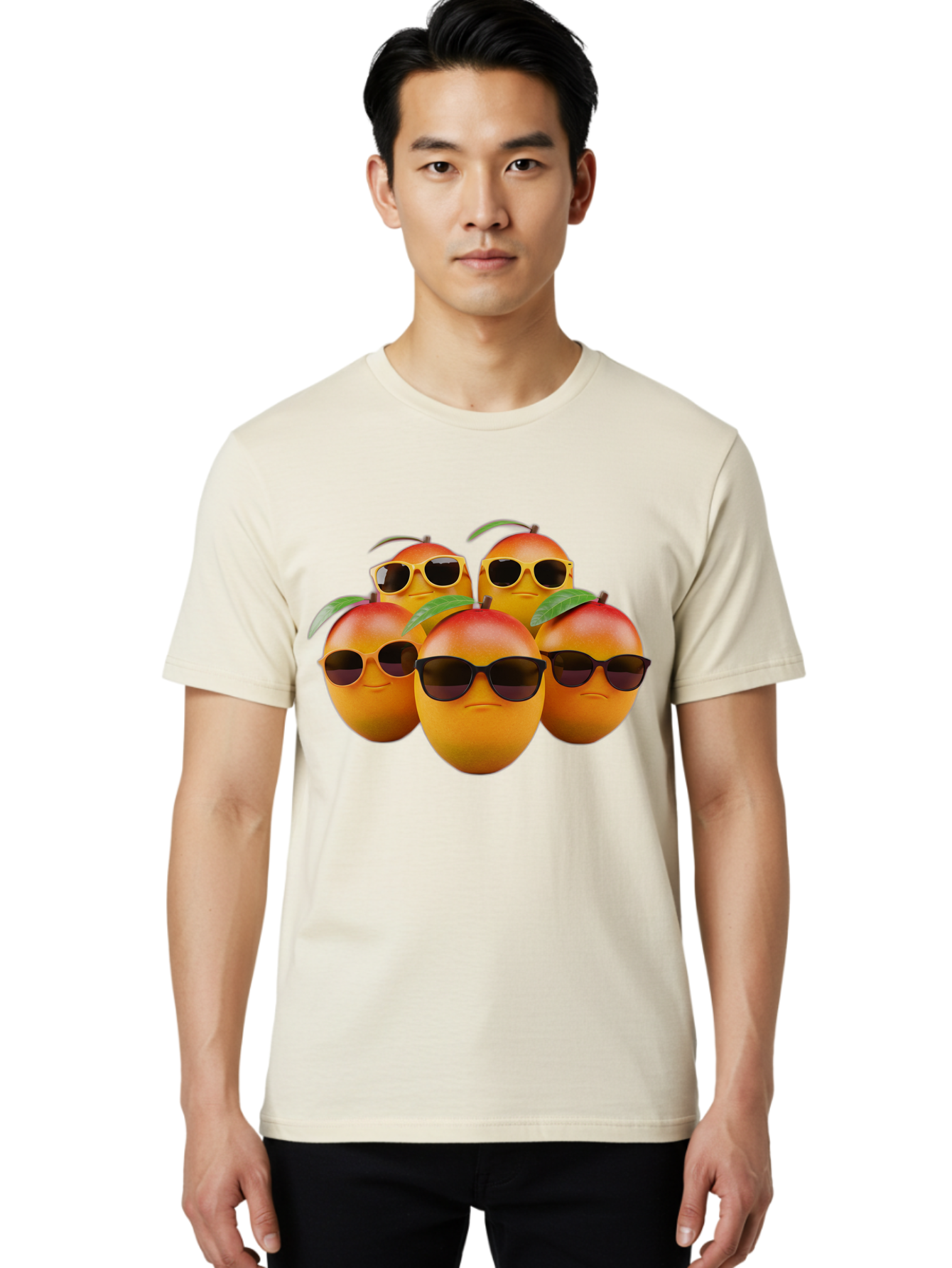 Mangoes-With-Sunglasses Men'S Graphic Tee, 100% Cotton, Comfortable Casual Summer Wear, Machine Washable, Mangoes Wearing Sunglasses, Cool Fruit, Summer Vibes, Cartoon Characters, Funny Faces, Vibrant Colors, Playful Design, Tropical Feel Bac172