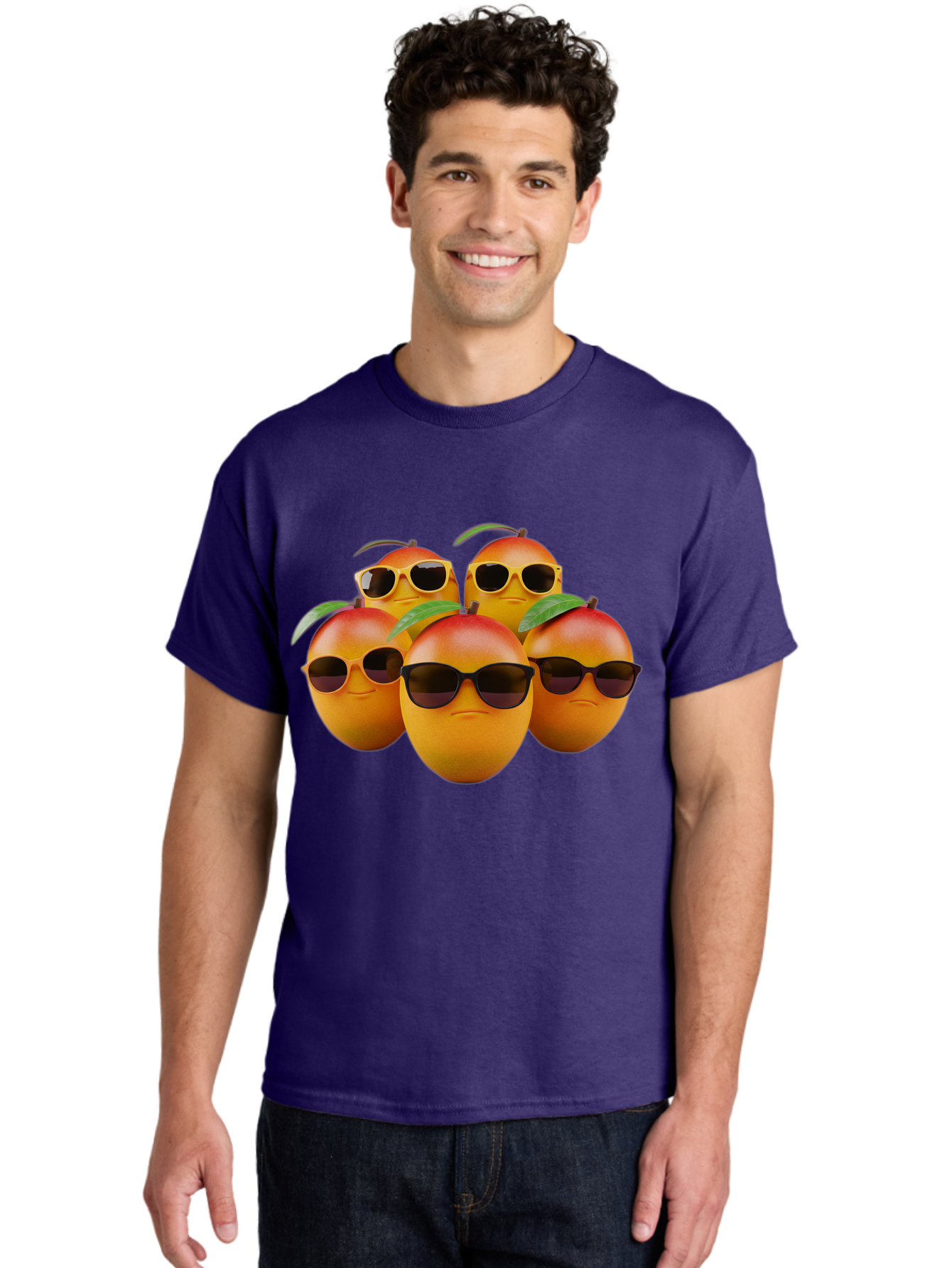 Mangoes-With-Sunglasses Men'S Graphic Tee, 100% Cotton, Comfortable Casual Summer Wear, Machine Washable, Mangoes Wearing Sunglasses, Cool Fruit, Summer Vibes, Cartoon Characters, Funny Faces, Vibrant Colors, Playful Design, Tropical Feel Bac172