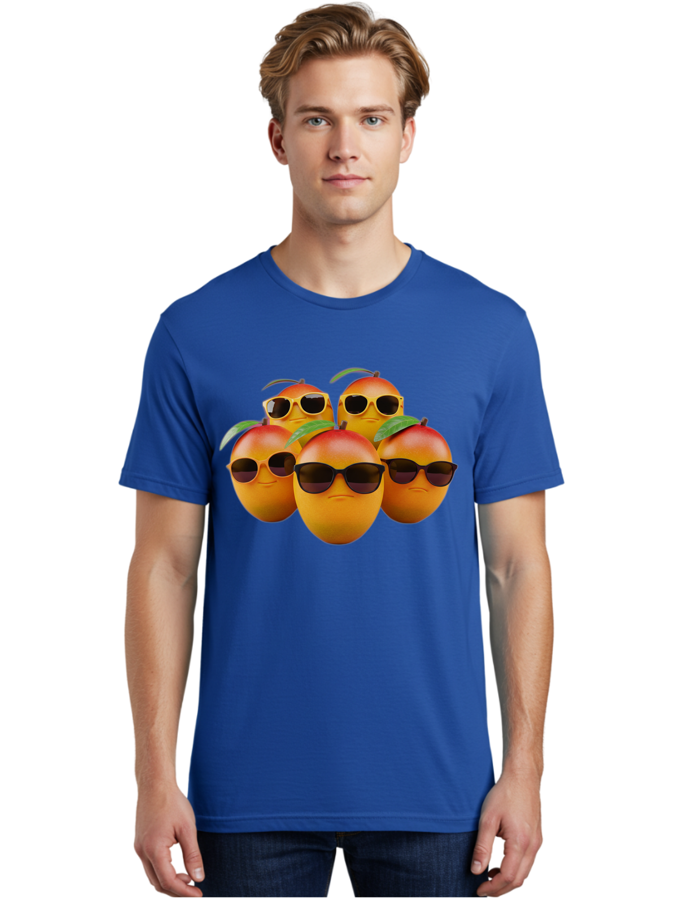 Mangoes-With-Sunglasses Men'S Graphic Tee, 100% Cotton, Comfortable Casual Summer Wear, Machine Washable, Mangoes Wearing Sunglasses, Cool Fruit, Summer Vibes, Cartoon Characters, Funny Faces, Vibrant Colors, Playful Design, Tropical Feel Bac172