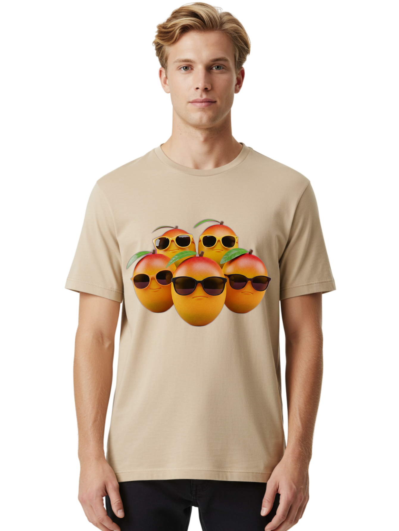 Mangoes-With-Sunglasses Men'S Graphic Tee, 100% Cotton, Comfortable Casual Summer Wear, Machine Washable, Mangoes Wearing Sunglasses, Cool Fruit, Summer Vibes, Cartoon Characters, Funny Faces, Vibrant Colors, Playful Design, Tropical Feel Bac172