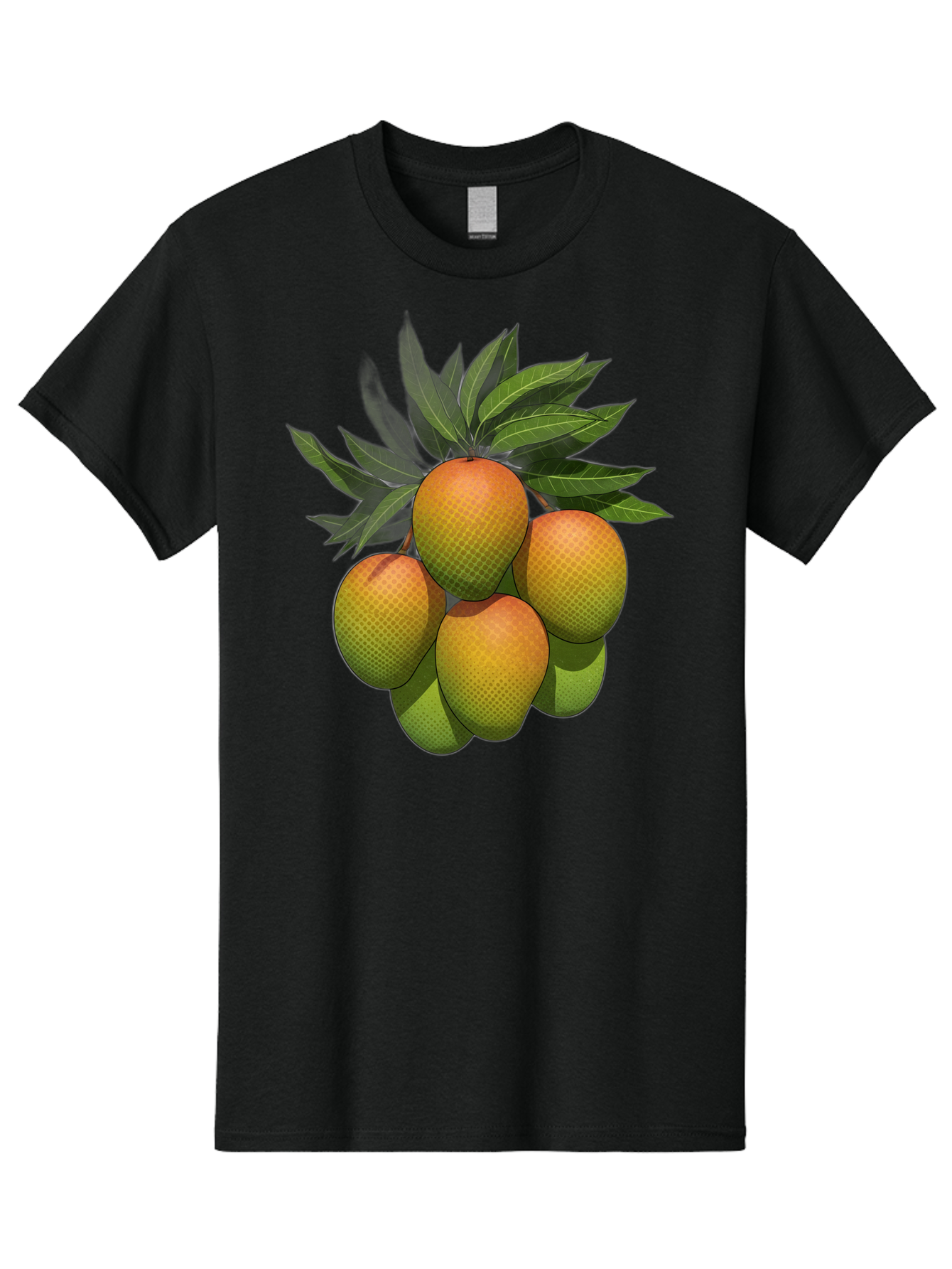 Mangoes Men'S Graphic Tee, 100% Cotton, Comfortable Casual Summer Wear, Machine Washable, Mangoes With Leaves, Tropical Fruit, Exotic Fruit, Fruit Cluster, Yellow-Orange Fruit, Green Leaves, Fruit Texture, Fruit Leaves, Vibrant Fruit Bac173