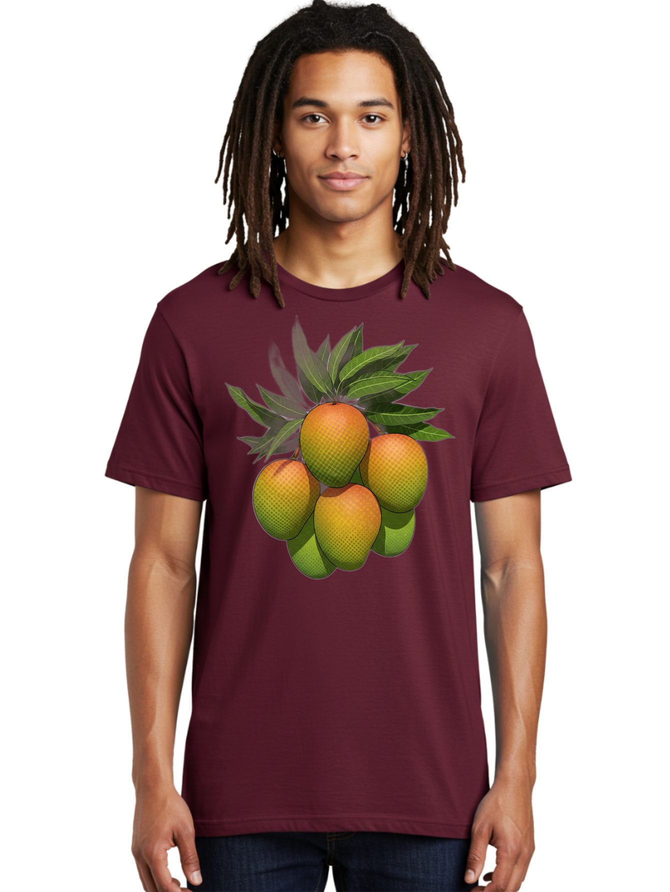 Mangoes Men'S Graphic Tee, 100% Cotton, Comfortable Casual Summer Wear, Machine Washable, Mangoes With Leaves, Tropical Fruit, Exotic Fruit, Fruit Cluster, Yellow-Orange Fruit, Green Leaves, Fruit Texture, Fruit Leaves, Vibrant Fruit Bac173