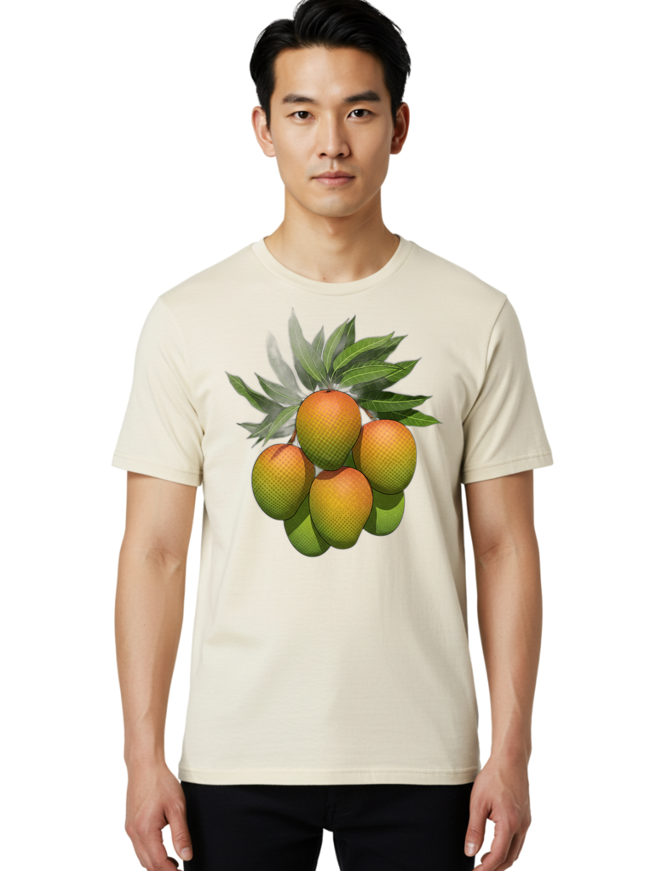 Mangoes Men'S Graphic Tee, 100% Cotton, Comfortable Casual Summer Wear, Machine Washable, Mangoes With Leaves, Tropical Fruit, Exotic Fruit, Fruit Cluster, Yellow-Orange Fruit, Green Leaves, Fruit Texture, Fruit Leaves, Vibrant Fruit Bac173