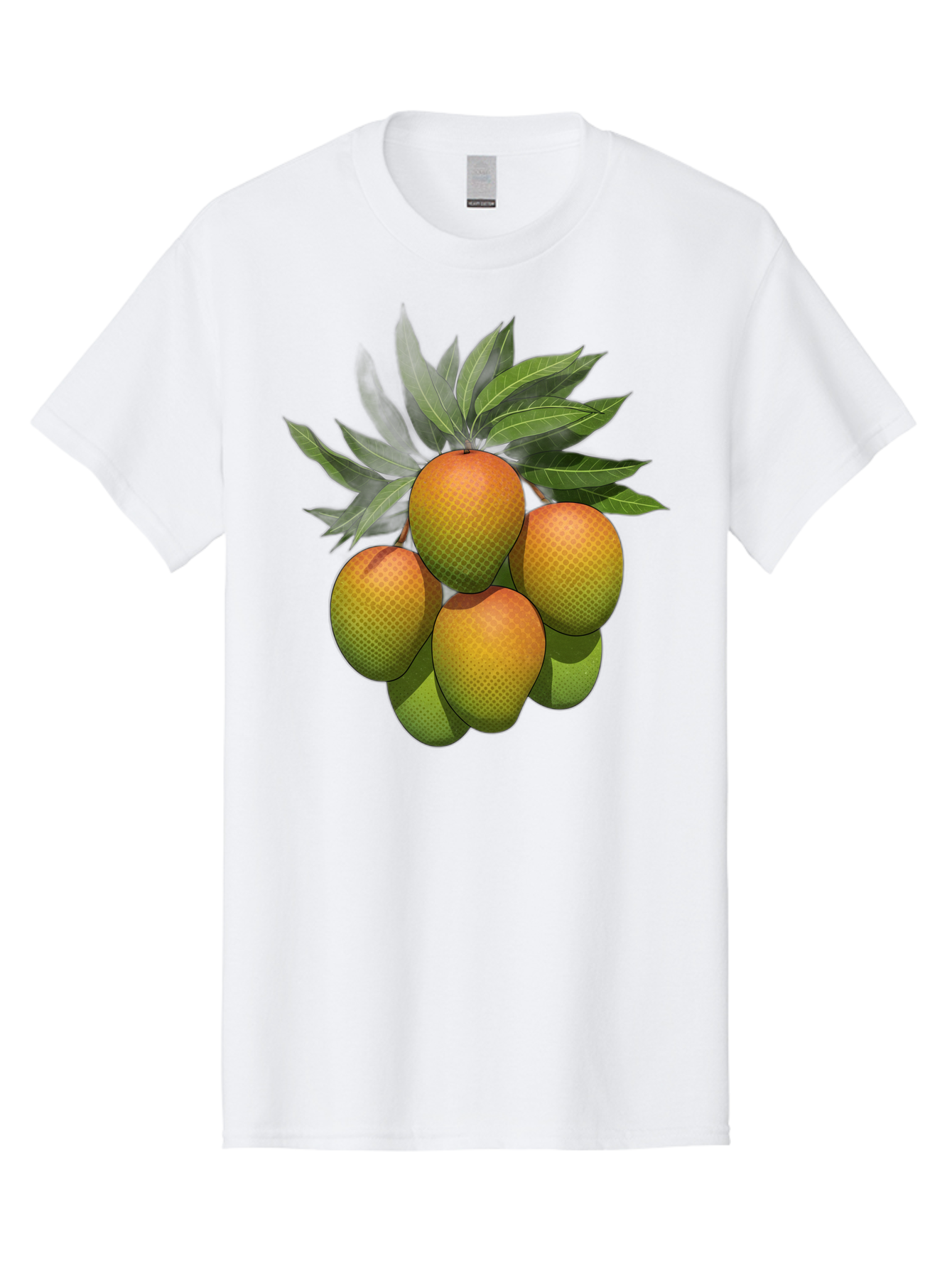 Mangoes Men'S Graphic Tee, 100% Cotton, Comfortable Casual Summer Wear, Machine Washable, Mangoes With Leaves, Tropical Fruit, Exotic Fruit, Fruit Cluster, Yellow-Orange Fruit, Green Leaves, Fruit Texture, Fruit Leaves, Vibrant Fruit Bac173