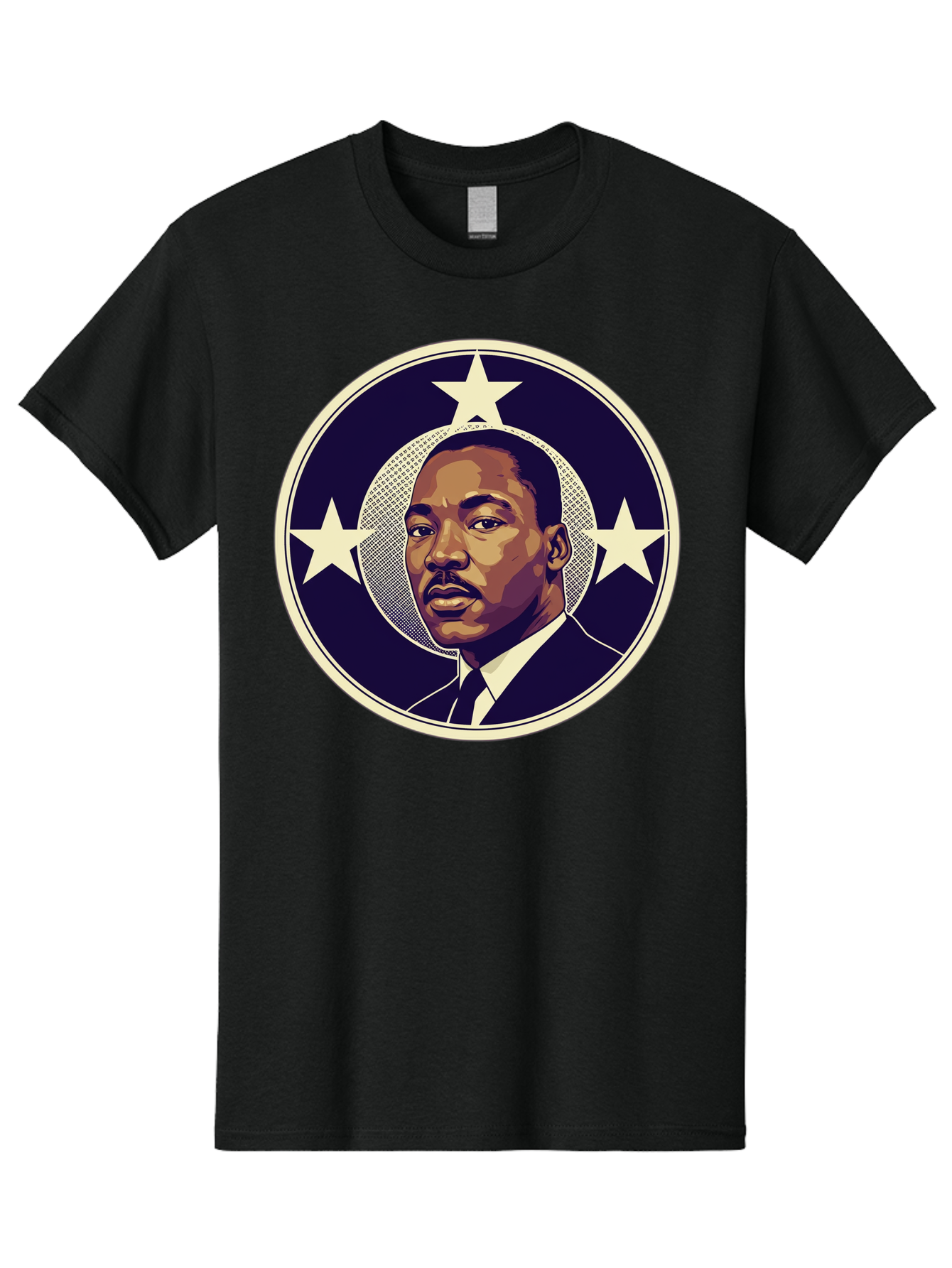 Martin-Luther-King-Jr-1 Men'S Graphic Tee, 100% Cotton, Comfortable Casual Summer Wear, Machine Washable, Martin Luther King Jr. Portrait, Civil Rights Leader, Three Stars, Circular Frame, Vintage Design, Iconic Figure, Inspirational Leader, Bac175