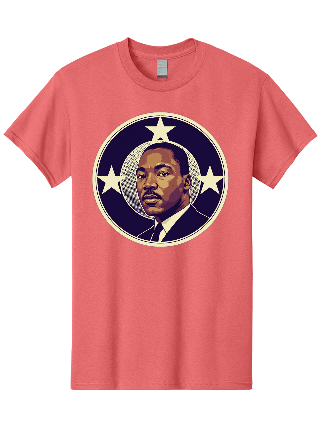 Martin-Luther-King-Jr-1 Men'S Graphic Tee, 100% Cotton, Comfortable Casual Summer Wear, Machine Washable, Martin Luther King Jr. Portrait, Civil Rights Leader, Three Stars, Circular Frame, Vintage Design, Iconic Figure, Inspirational Leader, Bac175