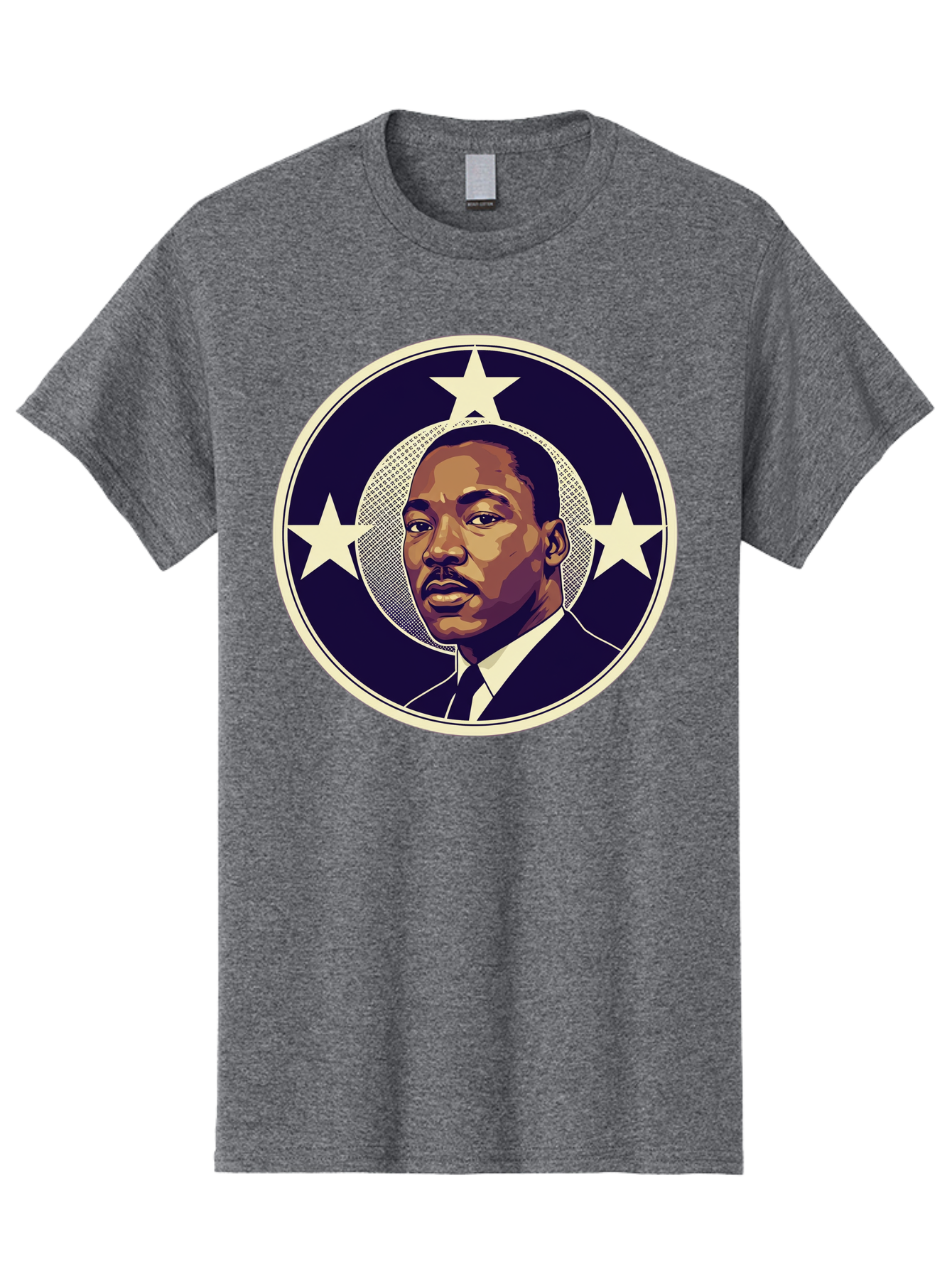 Martin-Luther-King-Jr-1 Men'S Graphic Tee, 100% Cotton, Comfortable Casual Summer Wear, Machine Washable, Martin Luther King Jr. Portrait, Civil Rights Leader, Three Stars, Circular Frame, Vintage Design, Iconic Figure, Inspirational Leader, Bac175