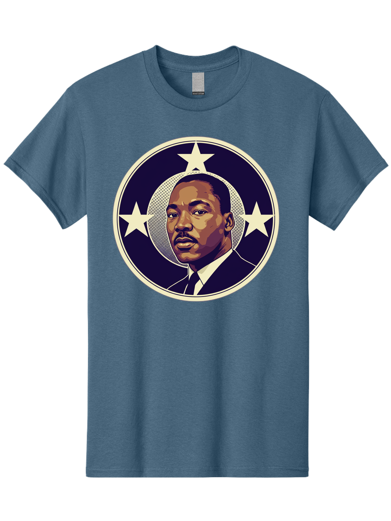 Martin-Luther-King-Jr-1 Men'S Graphic Tee, 100% Cotton, Comfortable Casual Summer Wear, Machine Washable, Martin Luther King Jr. Portrait, Civil Rights Leader, Three Stars, Circular Frame, Vintage Design, Iconic Figure, Inspirational Leader, Bac175