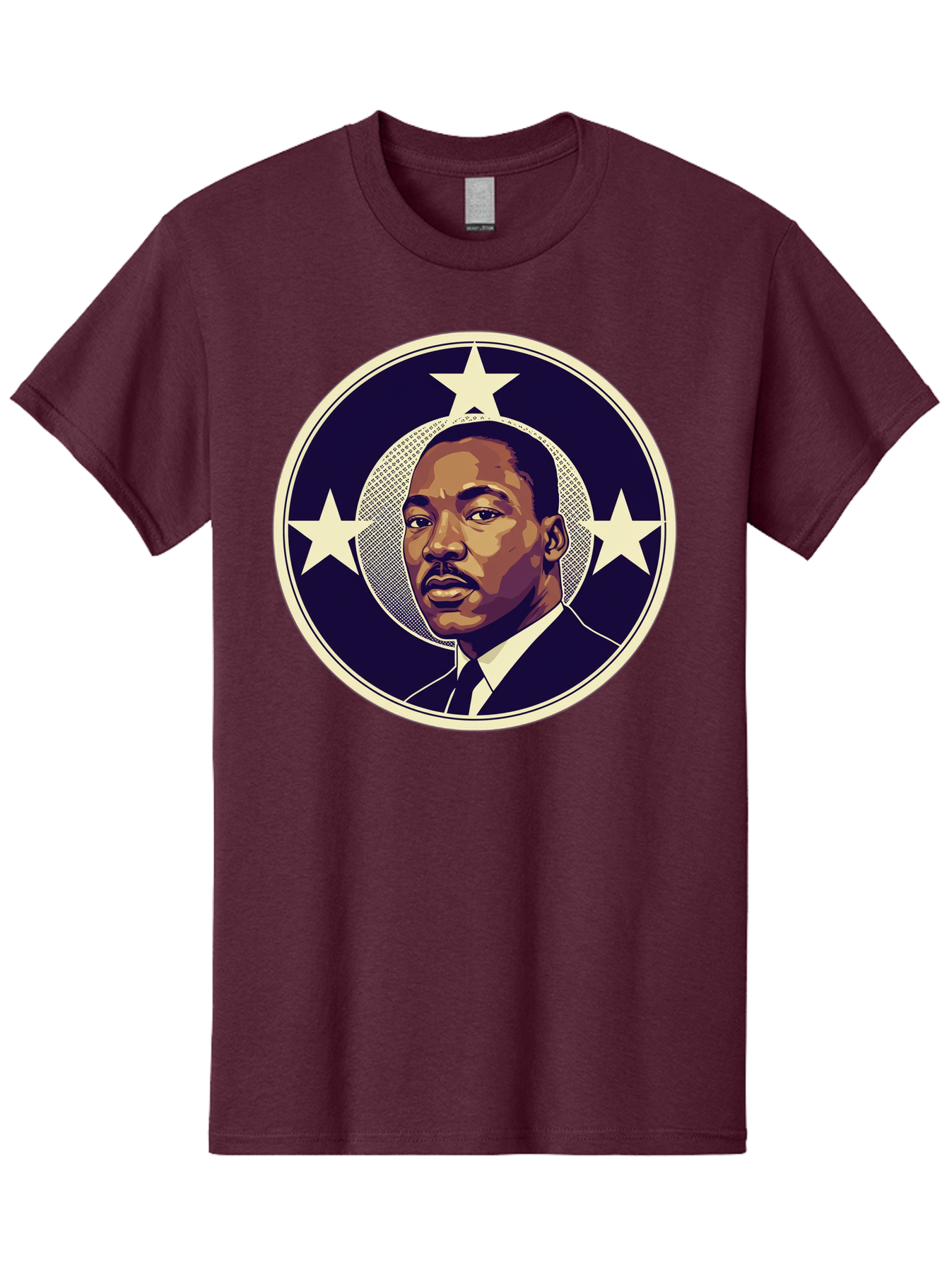 Martin-Luther-King-Jr-1 Men'S Graphic Tee, 100% Cotton, Comfortable Casual Summer Wear, Machine Washable, Martin Luther King Jr. Portrait, Civil Rights Leader, Three Stars, Circular Frame, Vintage Design, Iconic Figure, Inspirational Leader, Bac175