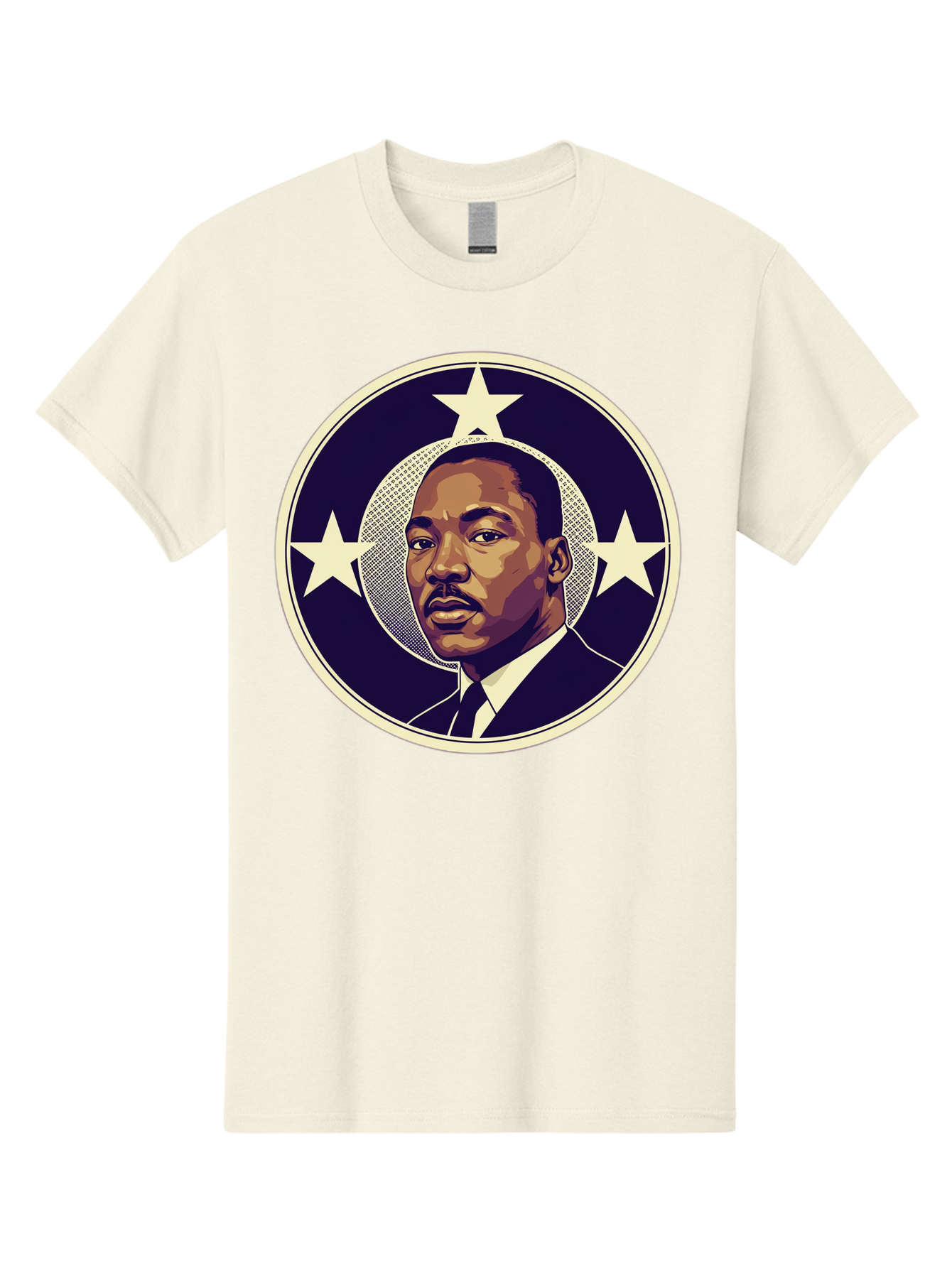 Martin-Luther-King-Jr-1 Men'S Graphic Tee, 100% Cotton, Comfortable Casual Summer Wear, Machine Washable, Martin Luther King Jr. Portrait, Civil Rights Leader, Three Stars, Circular Frame, Vintage Design, Iconic Figure, Inspirational Leader, Bac175
