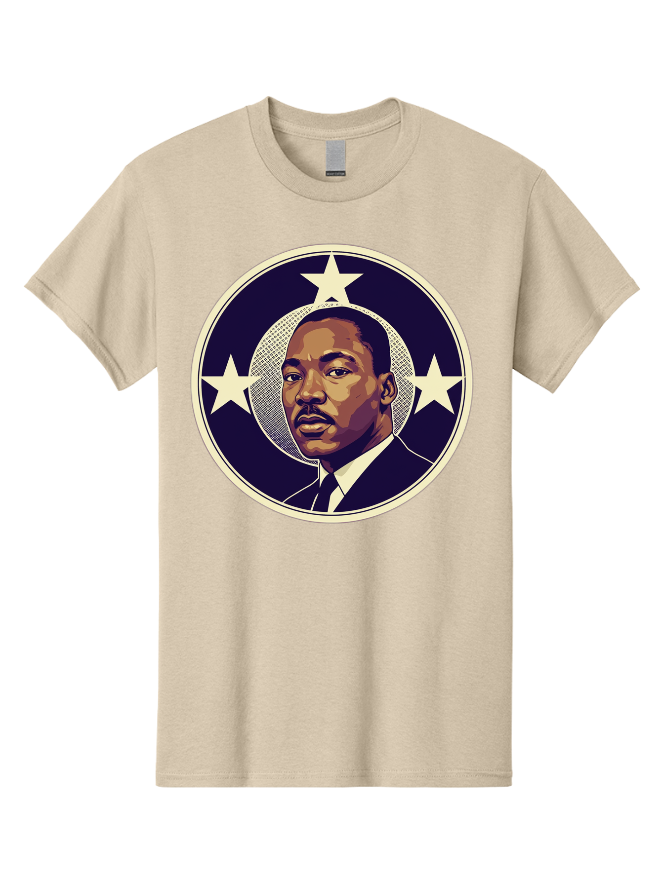 Martin-Luther-King-Jr-1 Men'S Graphic Tee, 100% Cotton, Comfortable Casual Summer Wear, Machine Washable, Martin Luther King Jr. Portrait, Civil Rights Leader, Three Stars, Circular Frame, Vintage Design, Iconic Figure, Inspirational Leader, Bac175