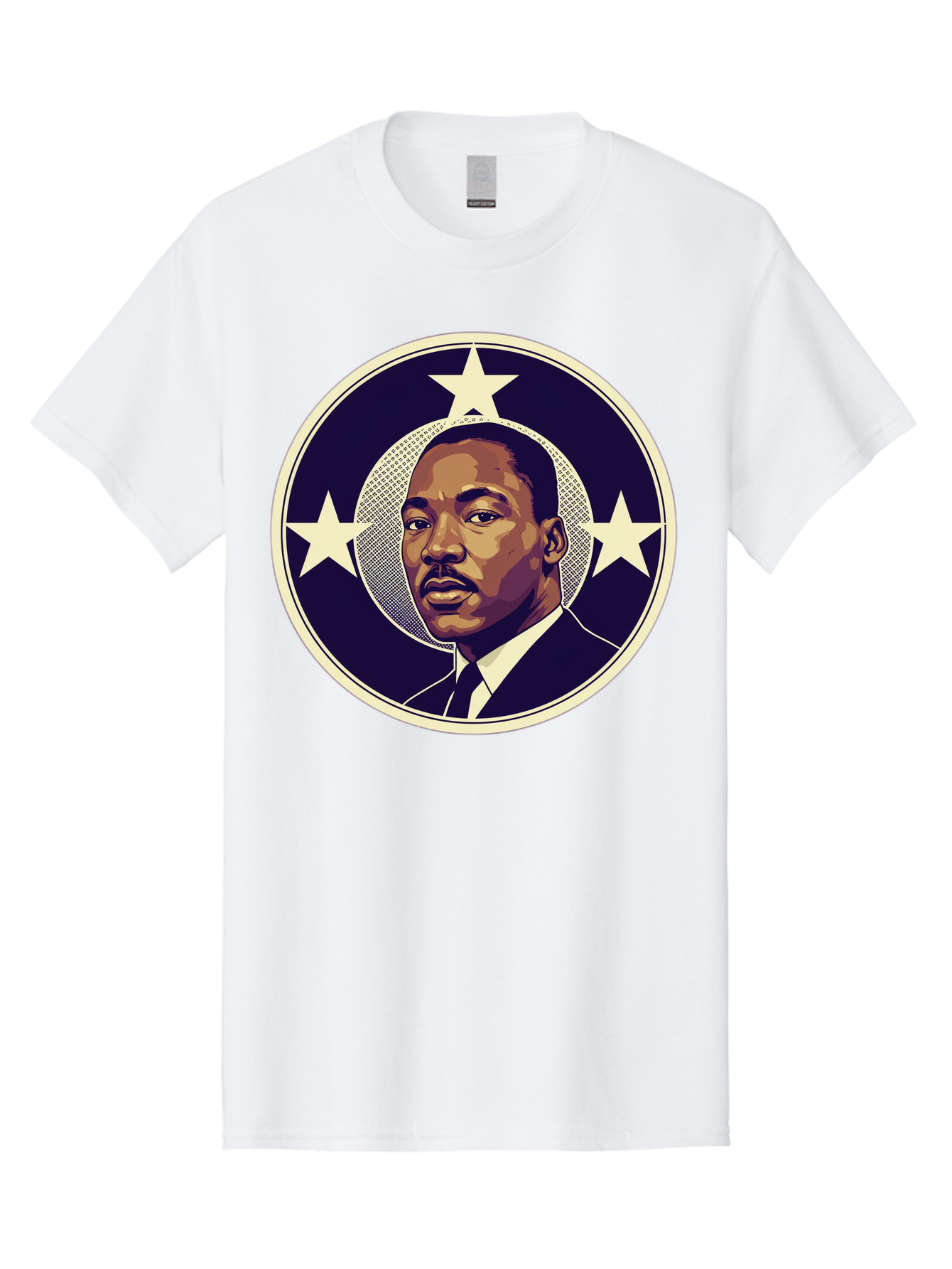 Martin-Luther-King-Jr-1 Men'S Graphic Tee, 100% Cotton, Comfortable Casual Summer Wear, Machine Washable, Martin Luther King Jr. Portrait, Civil Rights Leader, Three Stars, Circular Frame, Vintage Design, Iconic Figure, Inspirational Leader, Bac175