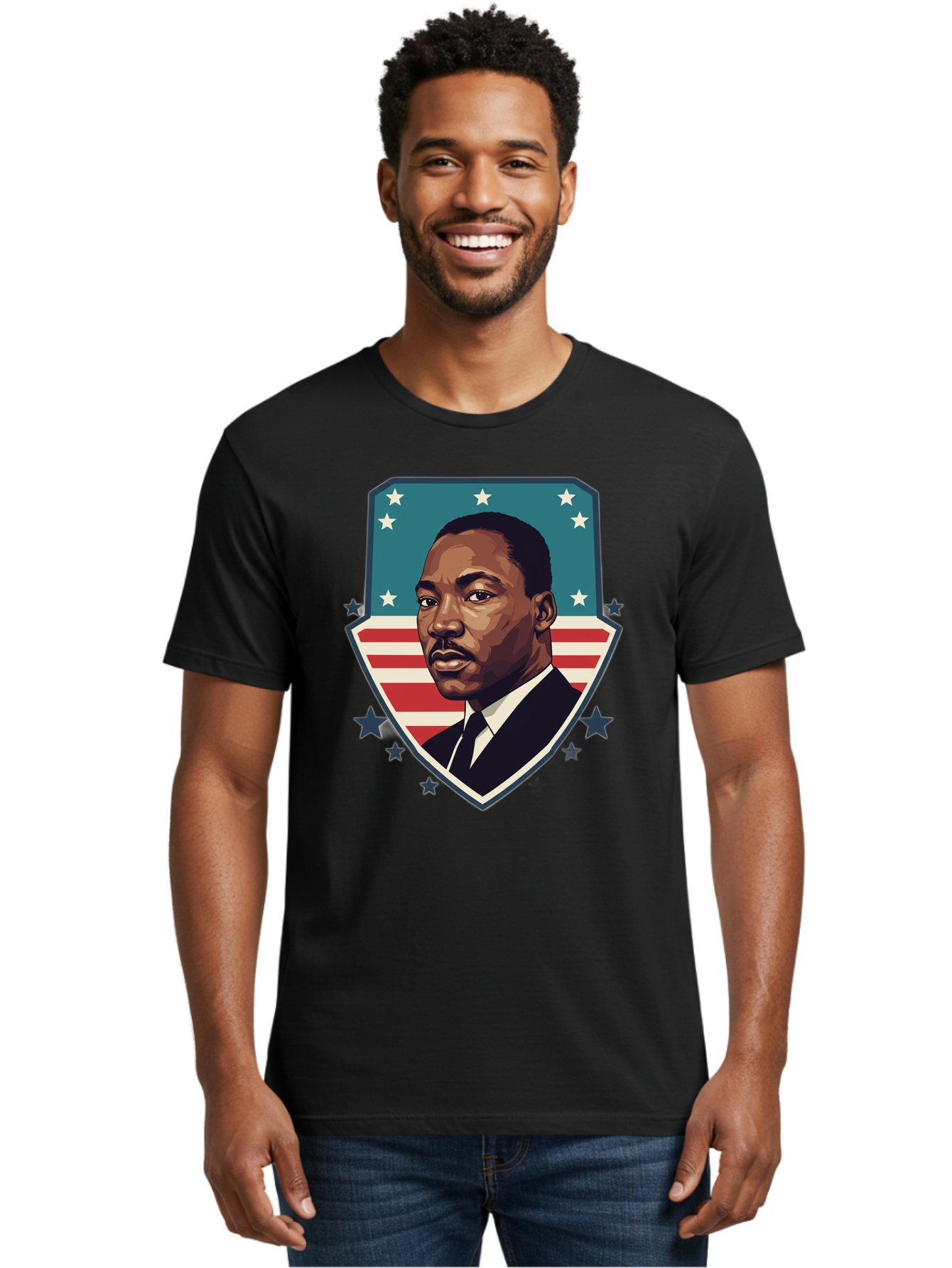 Martin-Luther-King-Jr-3 Men'S Graphic Tee, 100% Cotton, Comfortable Casual Summer Wear, Machine Washable, Martin Luther King Jr. Portrait, American Flag, Patriotic Graphic, Civil Rights Leader, Freedom Fighter, Social Justice, Equality, Bac177