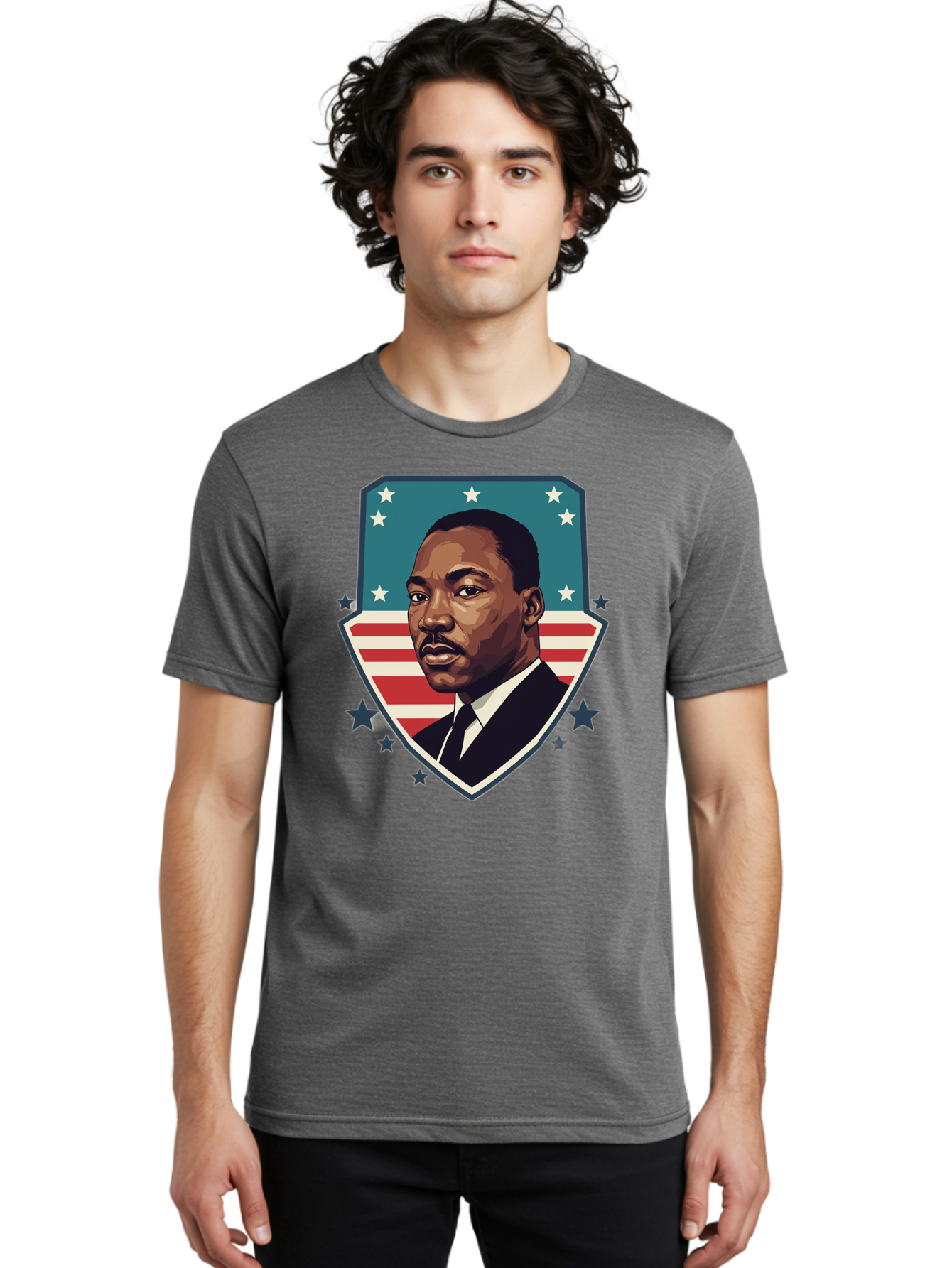 Martin-Luther-King-Jr-3 Men'S Graphic Tee, 100% Cotton, Comfortable Casual Summer Wear, Machine Washable, Martin Luther King Jr. Portrait, American Flag, Patriotic Graphic, Civil Rights Leader, Freedom Fighter, Social Justice, Equality, Bac177