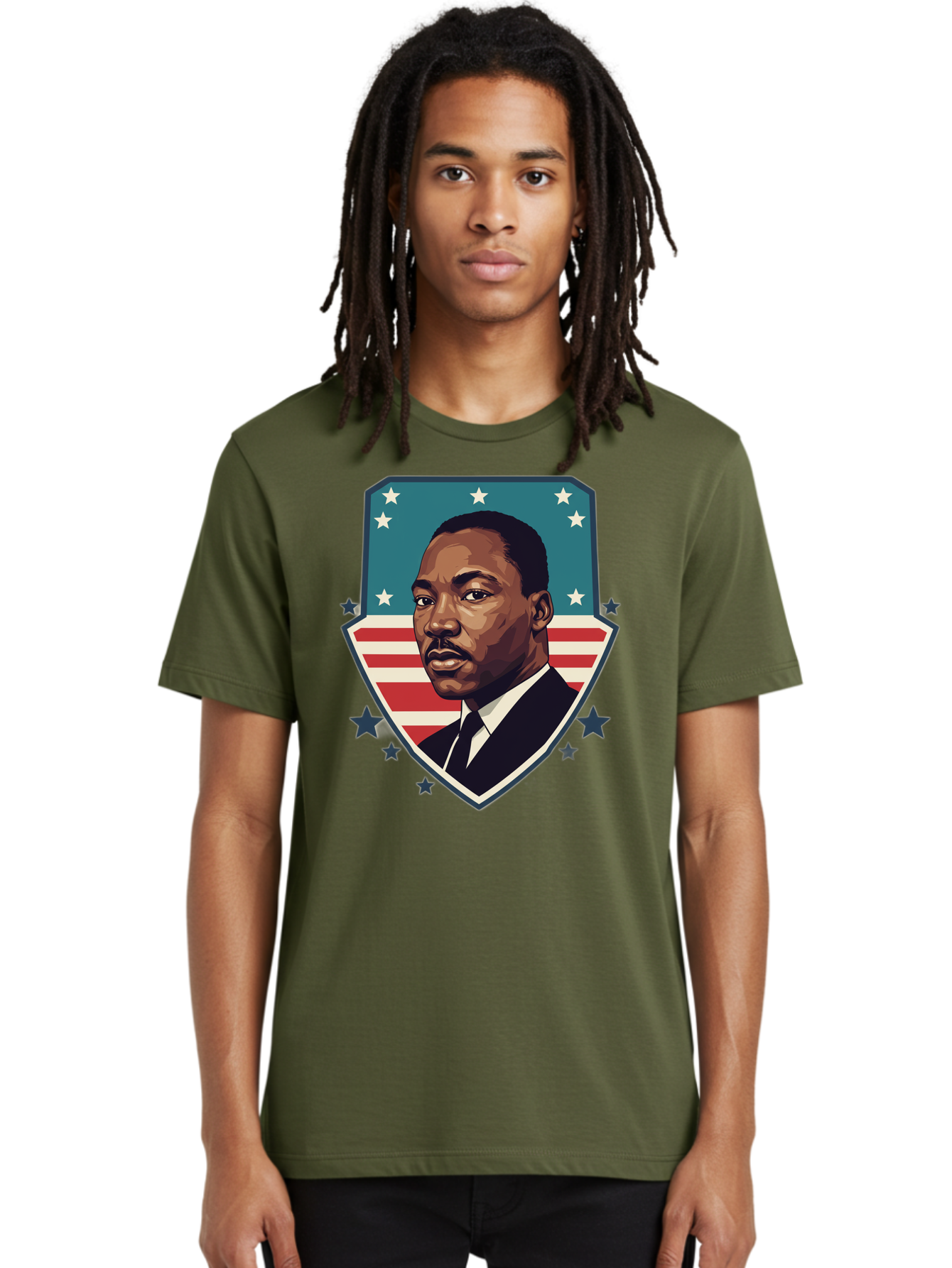 Martin-Luther-King-Jr-3 Men'S Graphic Tee, 100% Cotton, Comfortable Casual Summer Wear, Machine Washable, Martin Luther King Jr. Portrait, American Flag, Patriotic Graphic, Civil Rights Leader, Freedom Fighter, Social Justice, Equality, Bac177