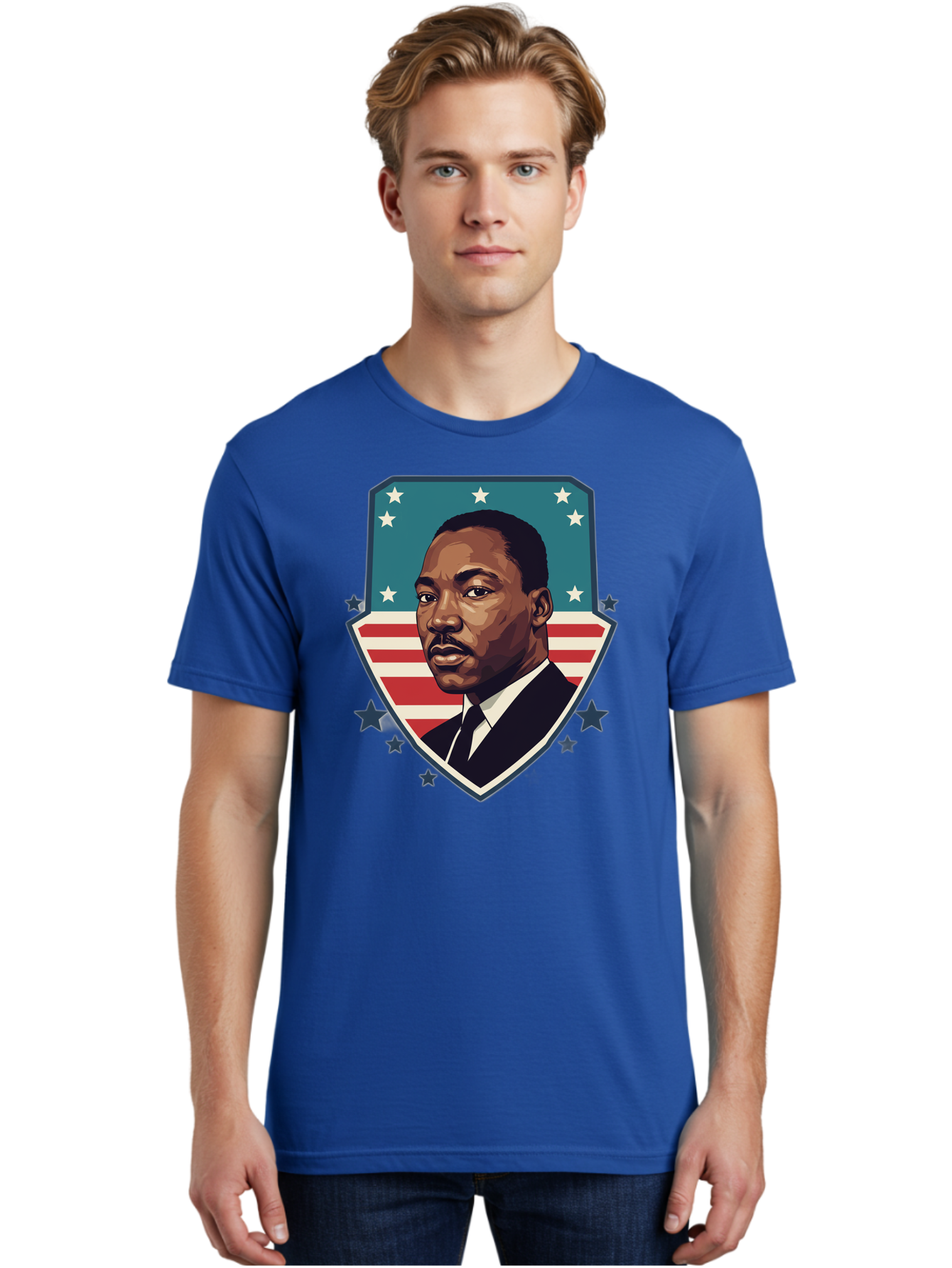 Martin-Luther-King-Jr-3 Men'S Graphic Tee, 100% Cotton, Comfortable Casual Summer Wear, Machine Washable, Martin Luther King Jr. Portrait, American Flag, Patriotic Graphic, Civil Rights Leader, Freedom Fighter, Social Justice, Equality, Bac177