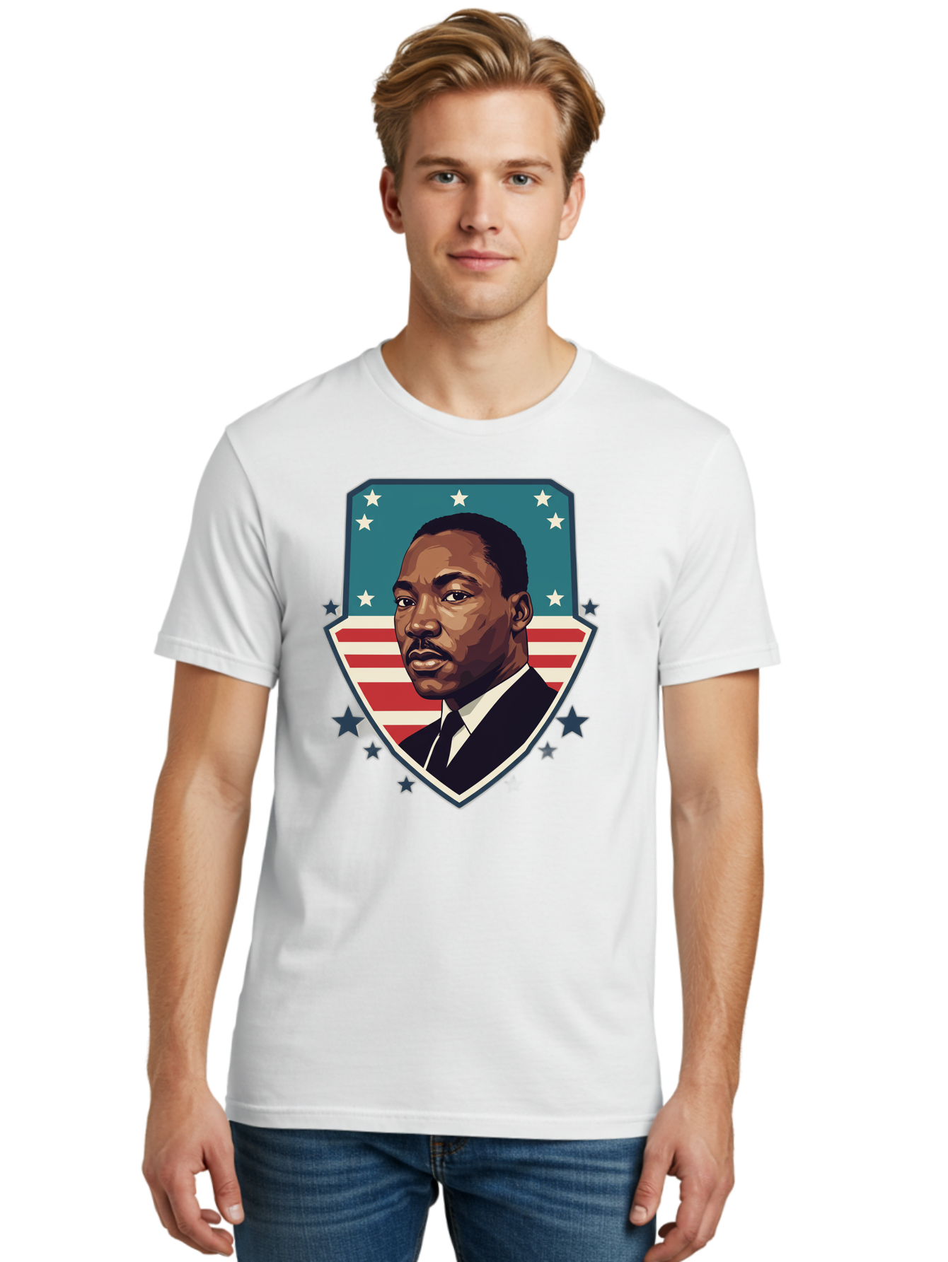 Martin-Luther-King-Jr-3 Men'S Graphic Tee, 100% Cotton, Comfortable Casual Summer Wear, Machine Washable, Martin Luther King Jr. Portrait, American Flag, Patriotic Graphic, Civil Rights Leader, Freedom Fighter, Social Justice, Equality, Bac177